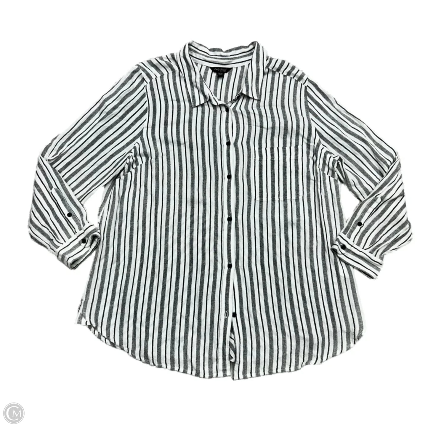 Blouse Long Sleeve By Lucky Brand In Grey & White, Size: 1x