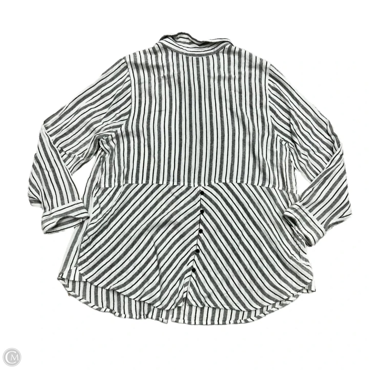 Blouse Long Sleeve By Lucky Brand In Grey & White, Size: 1x