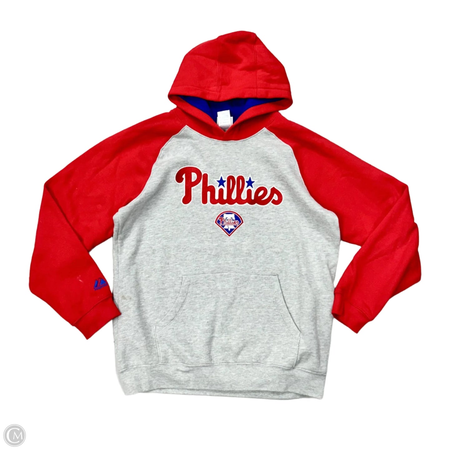 Sweatshirt Hoodie By Majestic In Grey & Red, Size: M