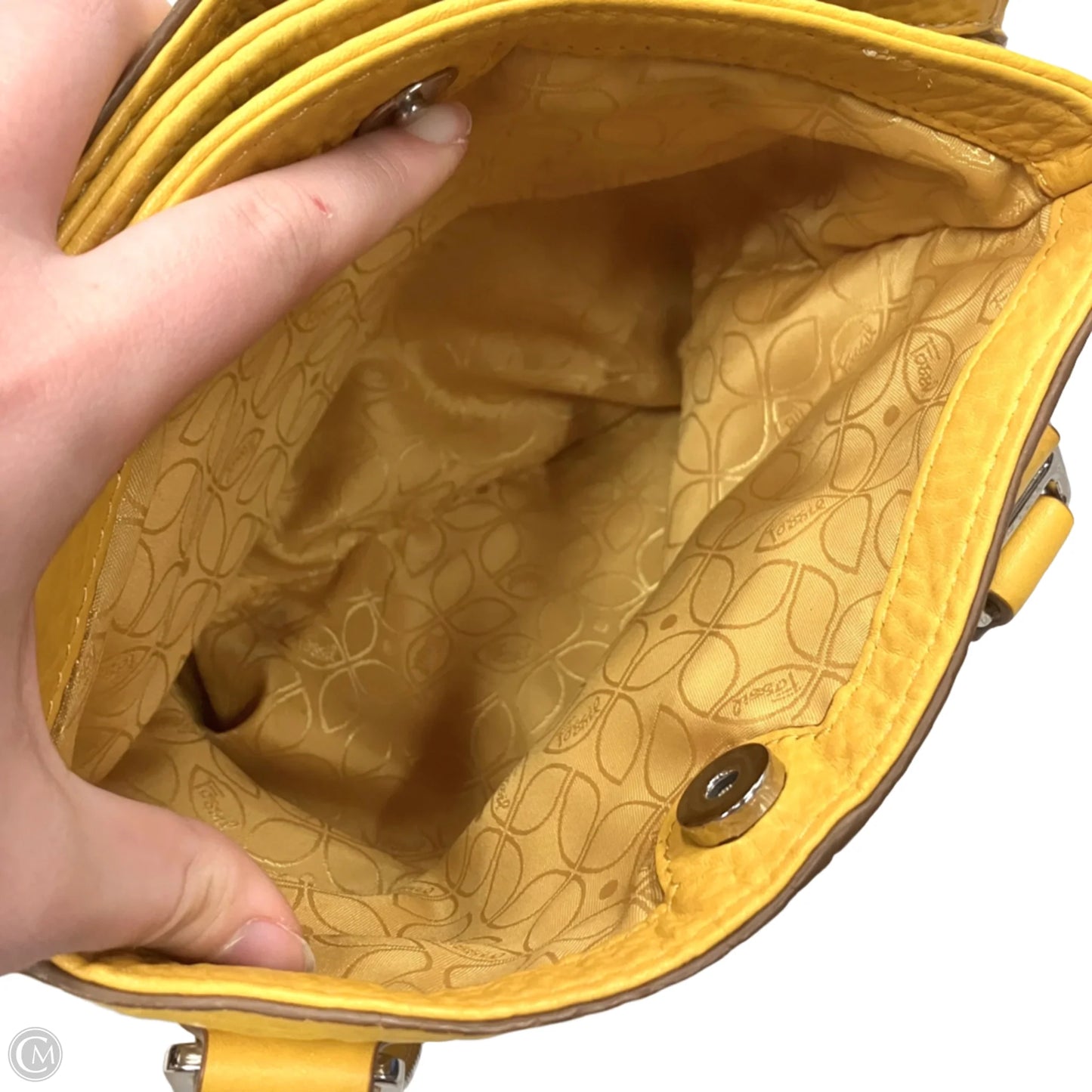 Handbag Leather By Fossil, Size: Medium