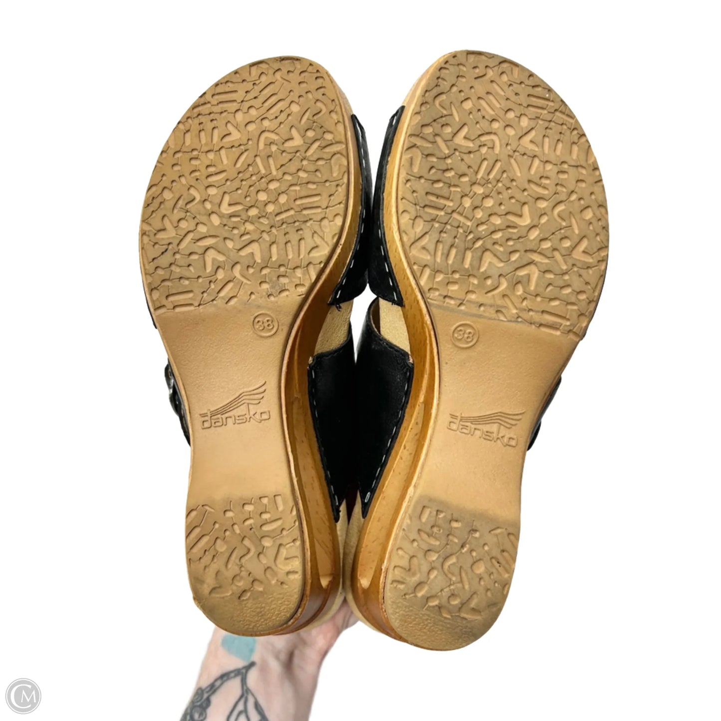 Sandals Heels Block By Dansko In Black & Brown, Size: 7.5