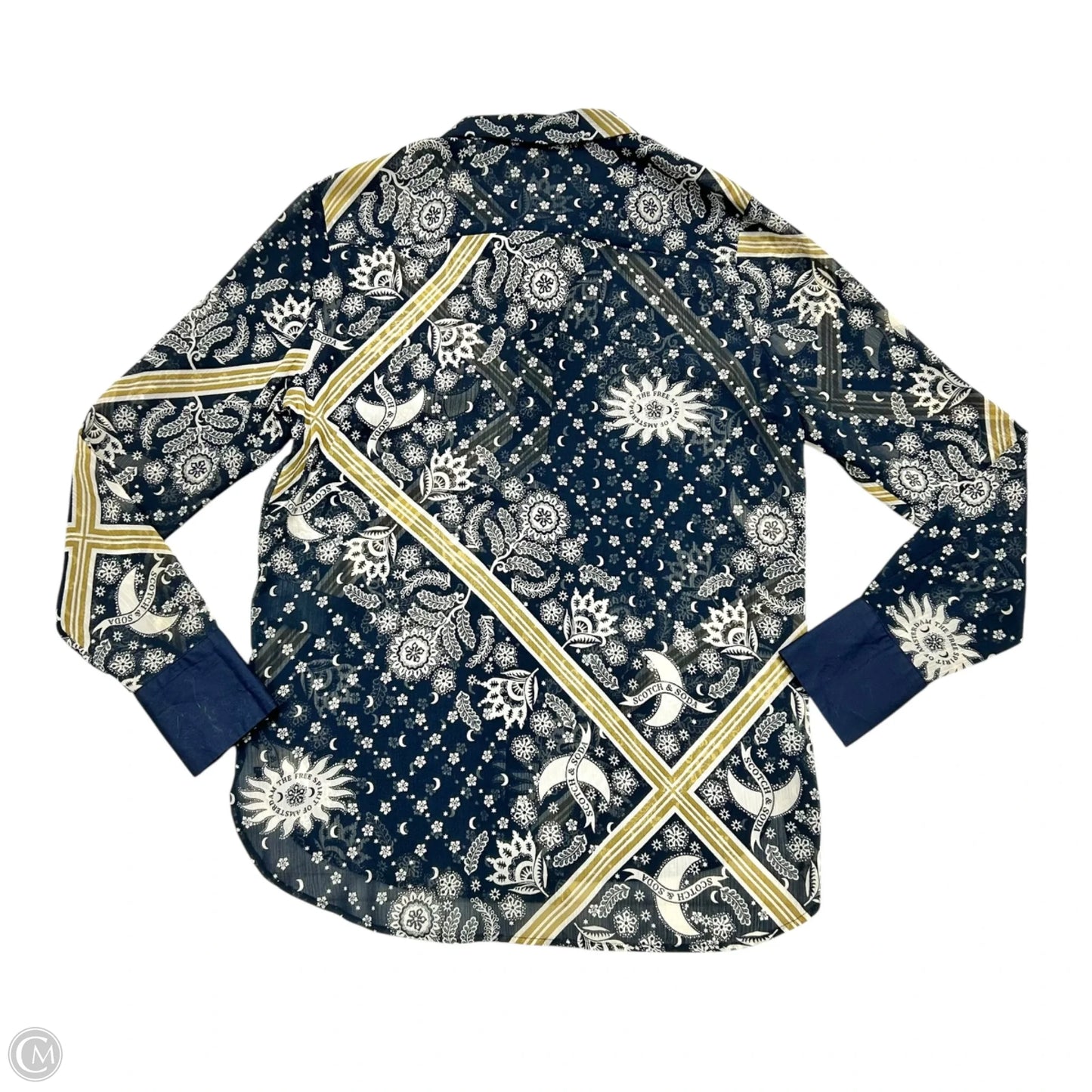 Blouse Long Sleeve By Scotch & Soda In Navy & Brown, Size: Xs
