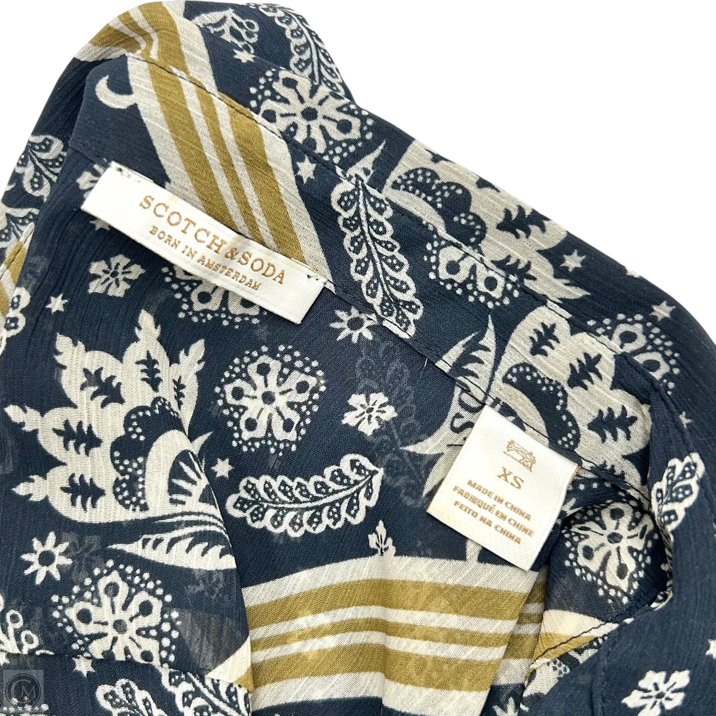 Blouse Long Sleeve By Scotch & Soda In Navy & Brown, Size: Xs
