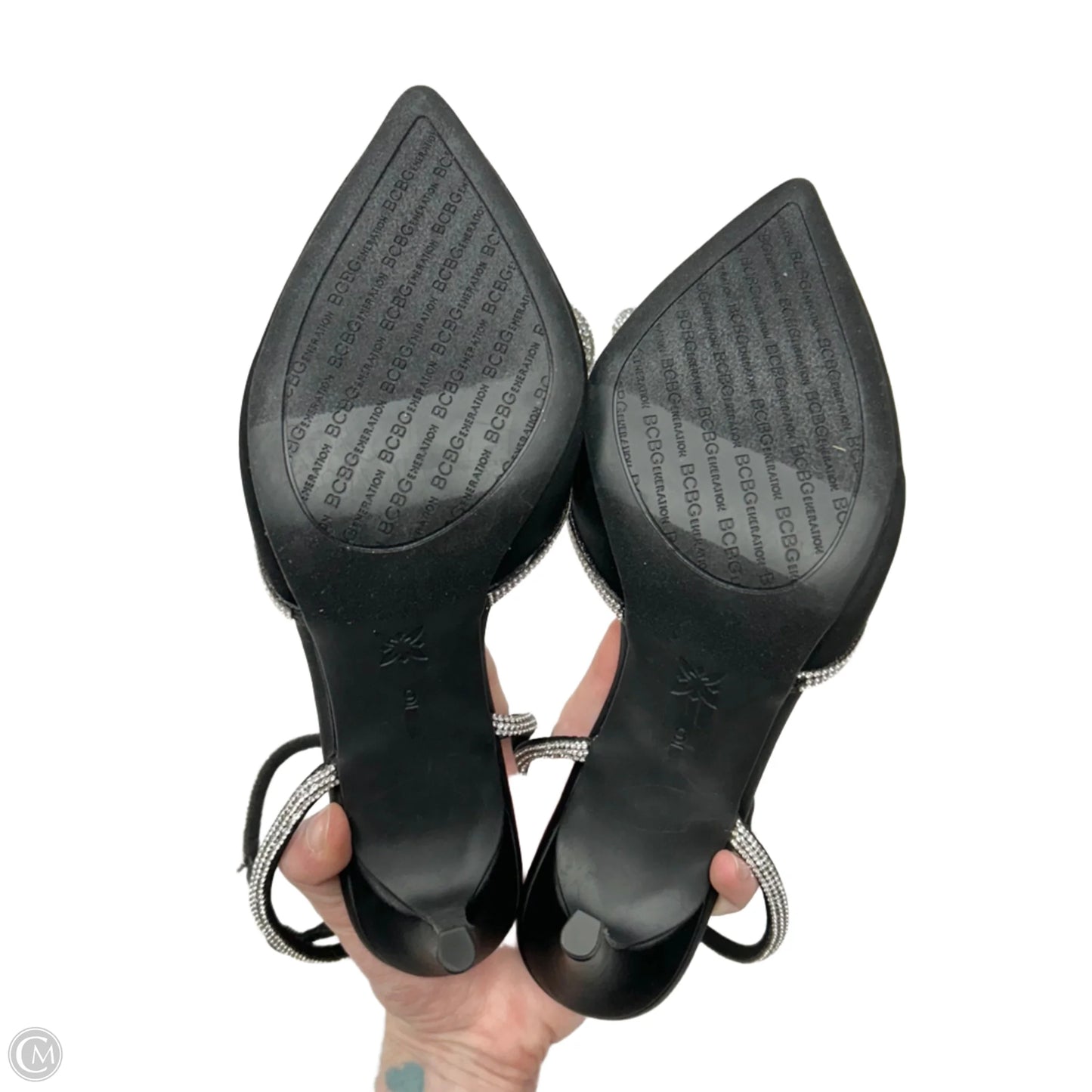 Shoes Heels Stiletto By Bcbgeneration In Black & Silver, Size: 9
