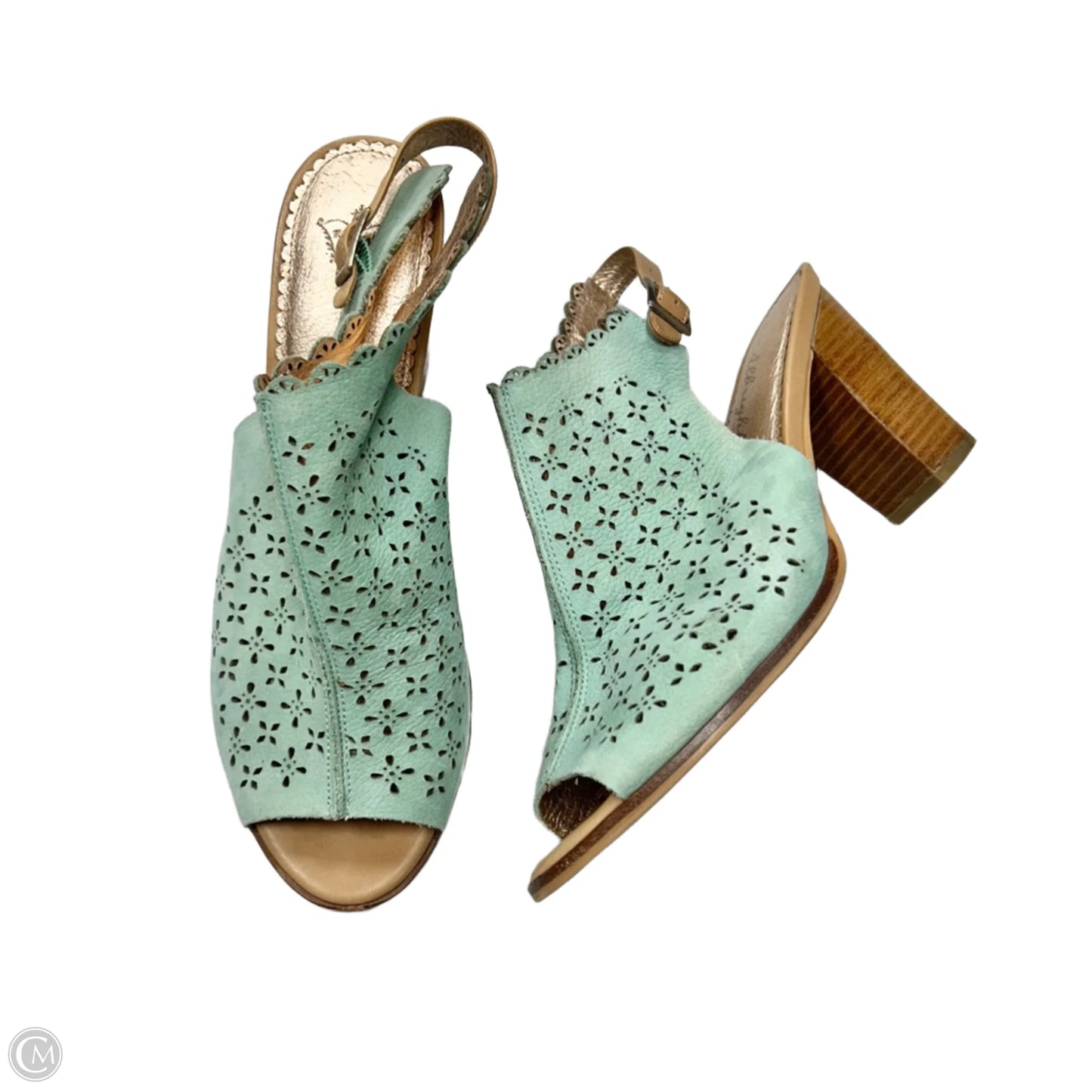 Sandals Heels Block By Miss Albright In Teal, Size: 10