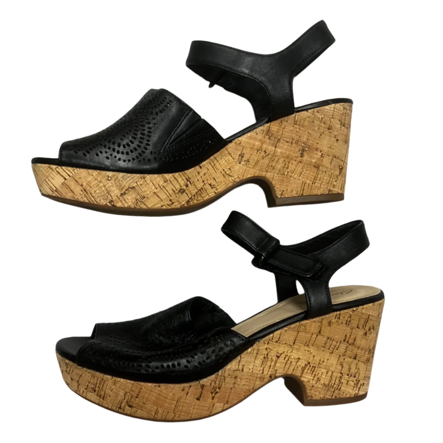 Sandals Heels Block By Clarks In Black & Cream, Size: 8.5
