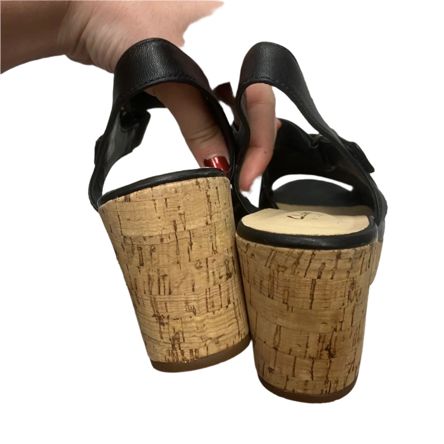 Sandals Heels Block By Clarks In Black & Cream, Size: 8.5