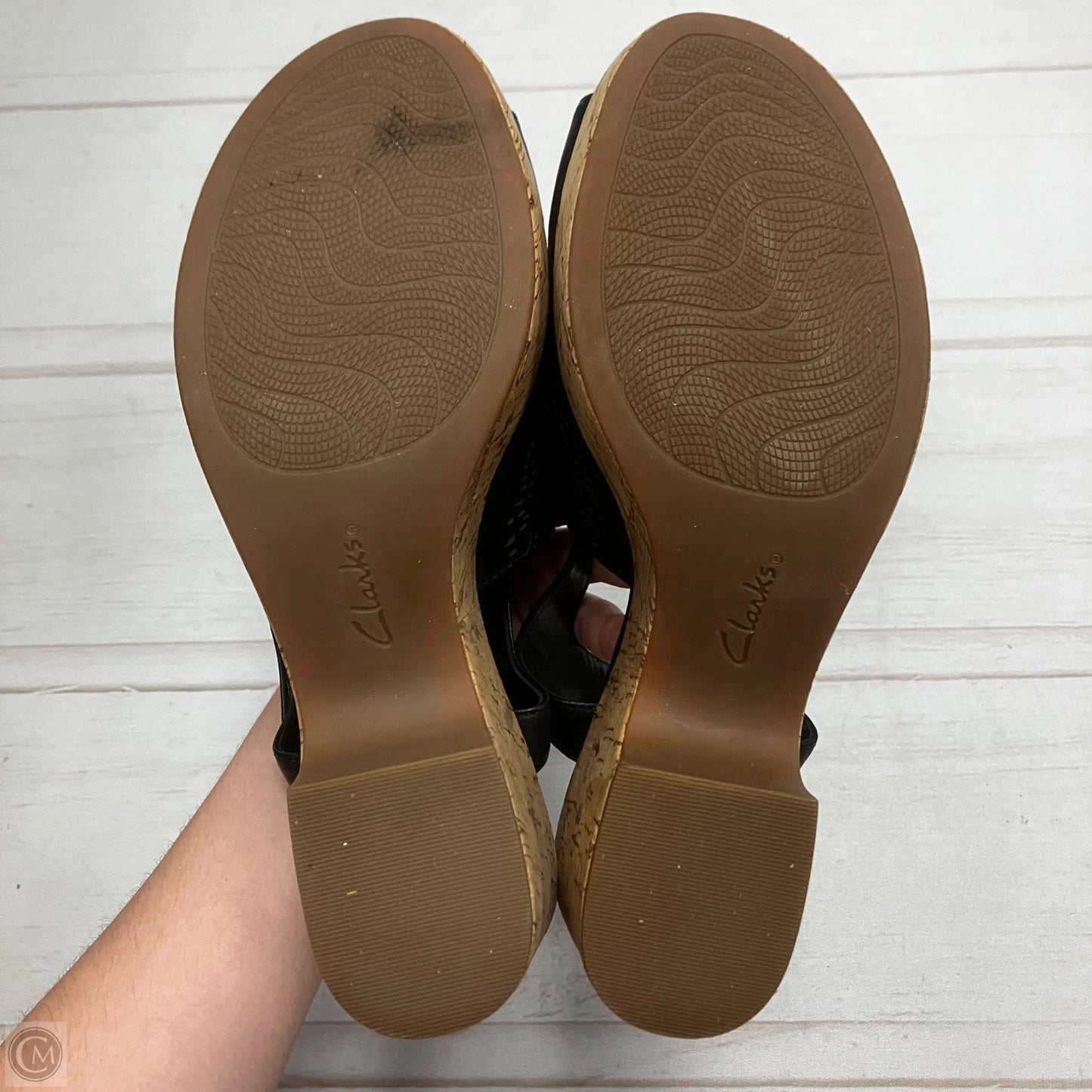 Sandals Heels Block By Clarks In Black & Cream, Size: 8.5