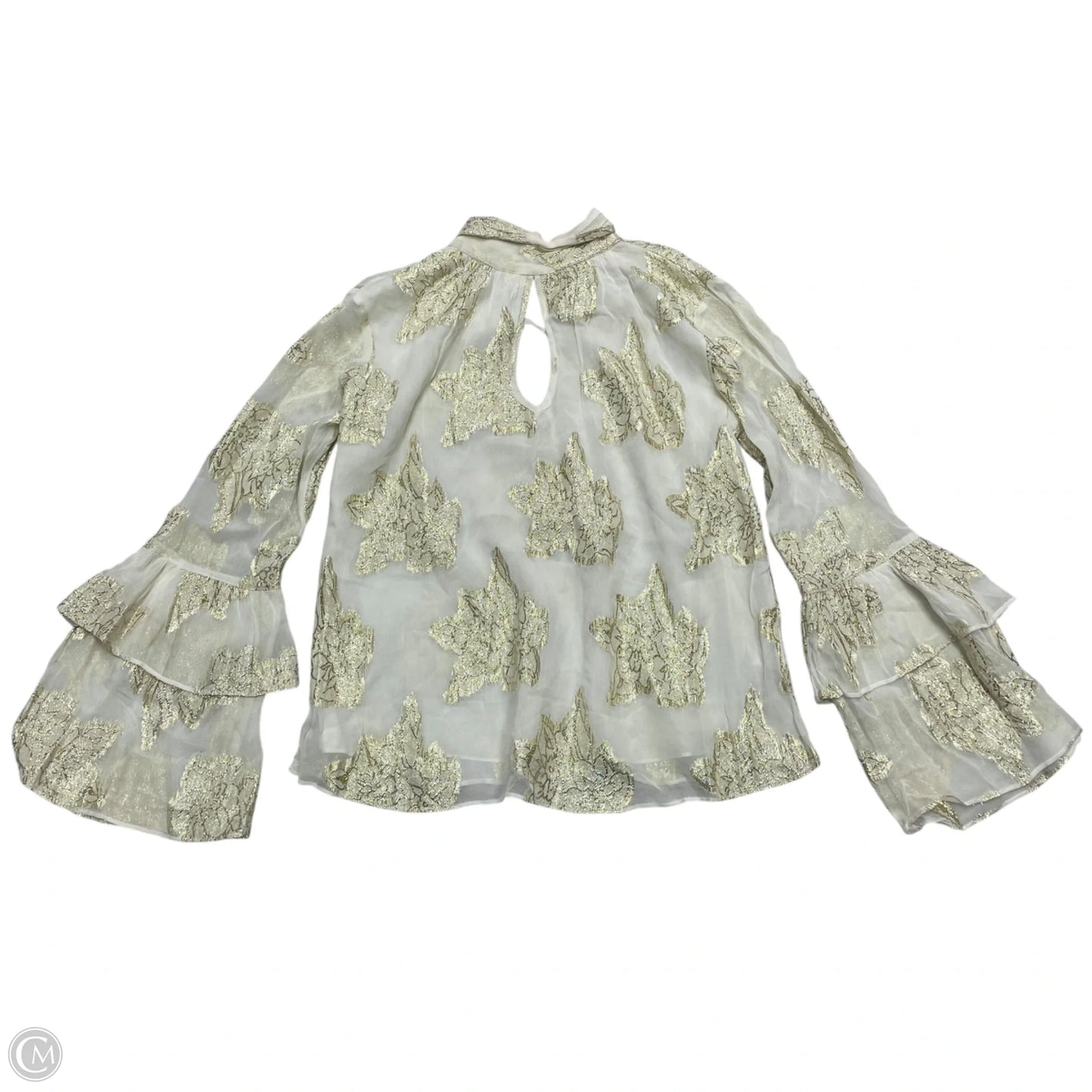 Blouse Long Sleeve By Miss Selfridge In Gold & White, Size: S