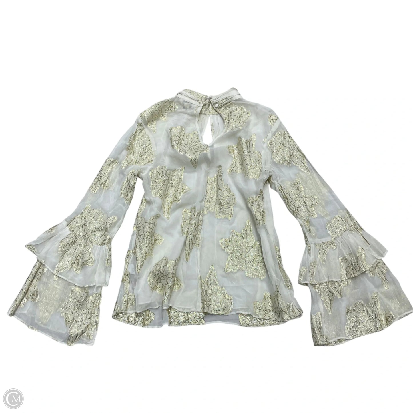 Blouse Long Sleeve By Miss Selfridge In Gold & White, Size: S