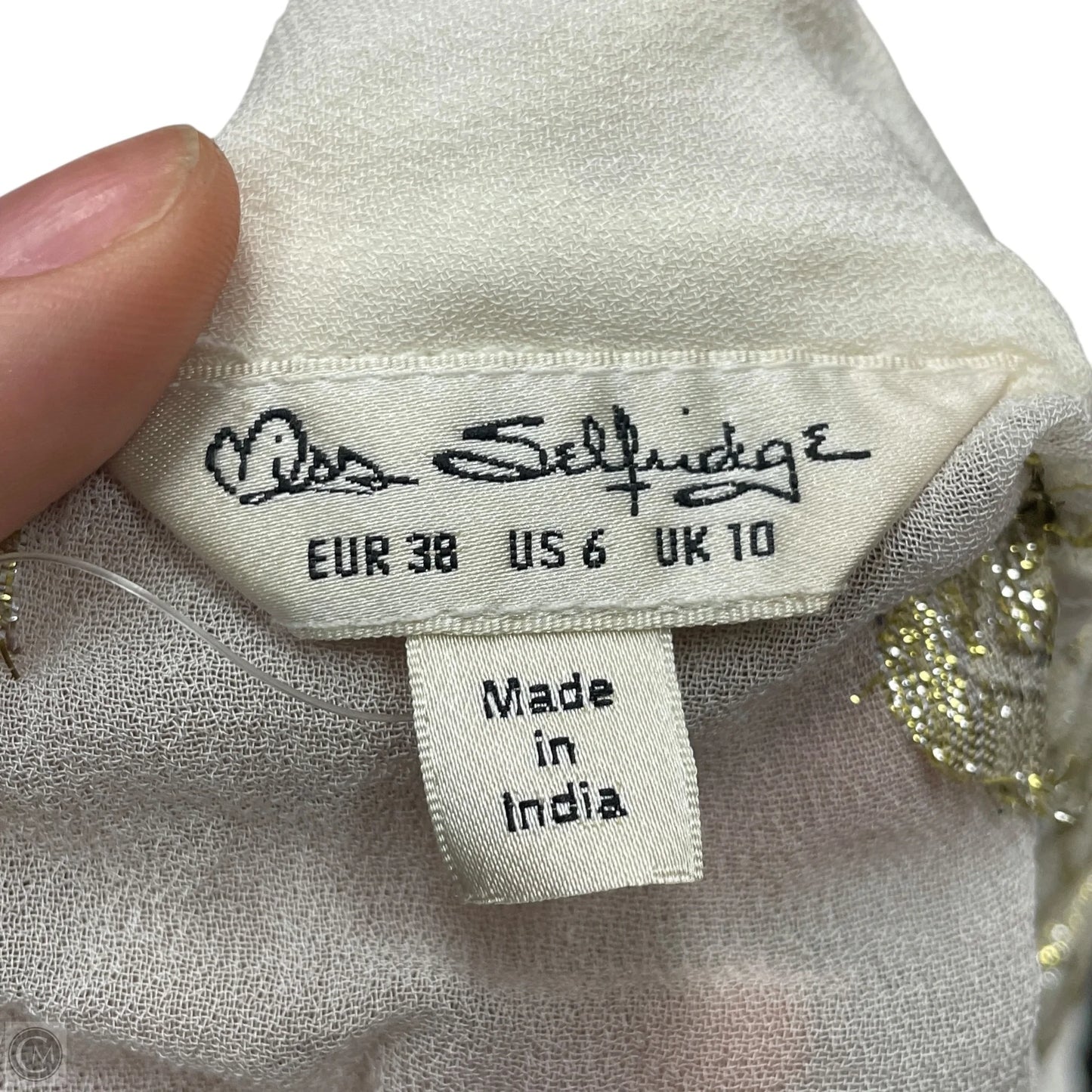 Blouse Long Sleeve By Miss Selfridge In Gold & White, Size: S