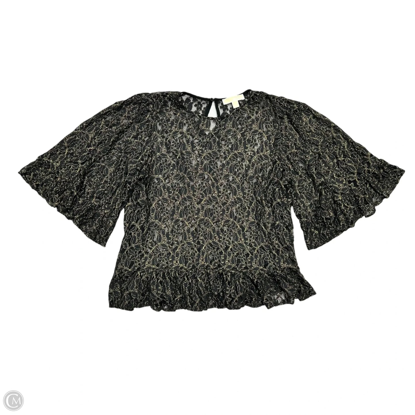 Top 3/4 Sleeve By Michael By Michael Kors In Black & Gold, Size: L