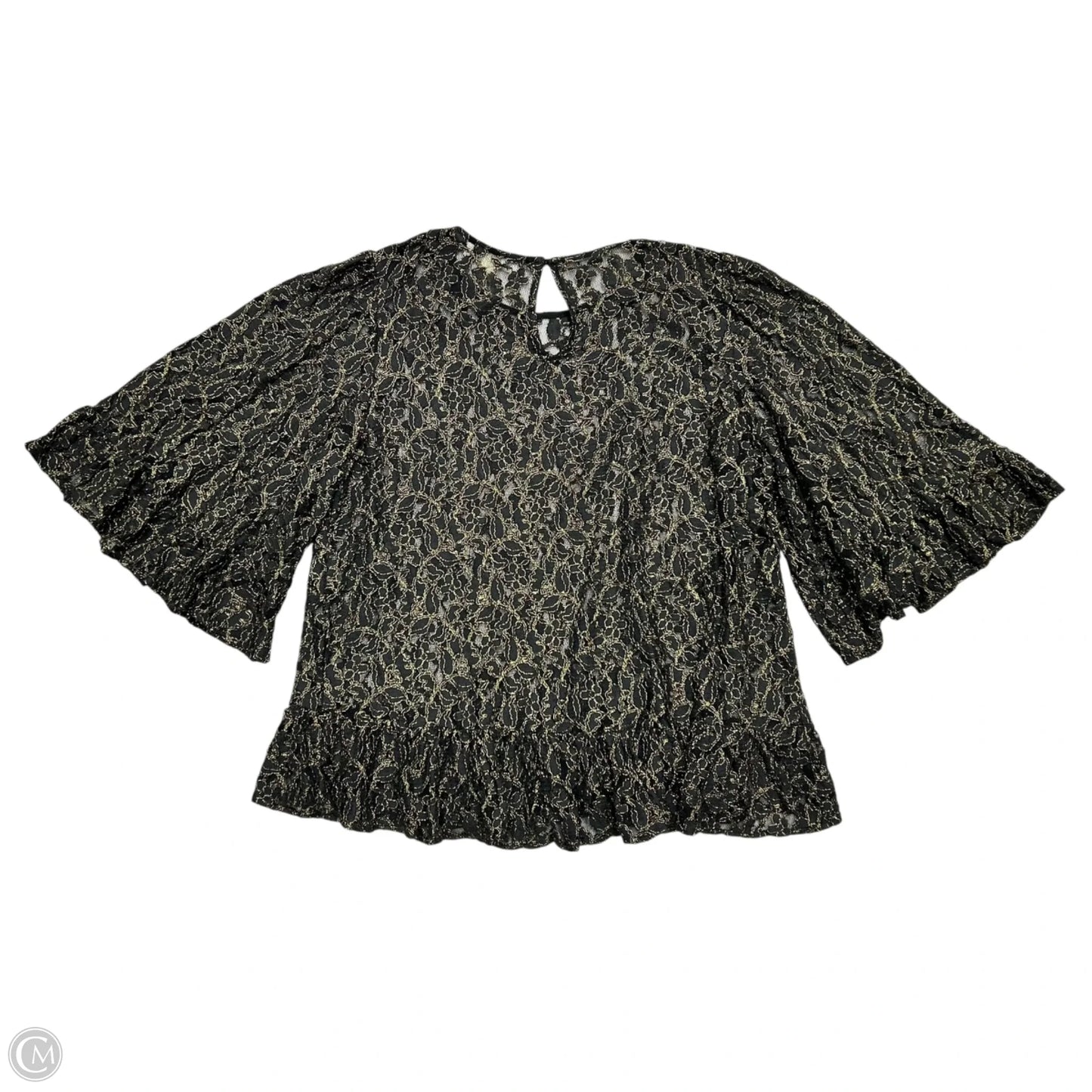 Top 3/4 Sleeve By Michael By Michael Kors In Black & Gold, Size: L