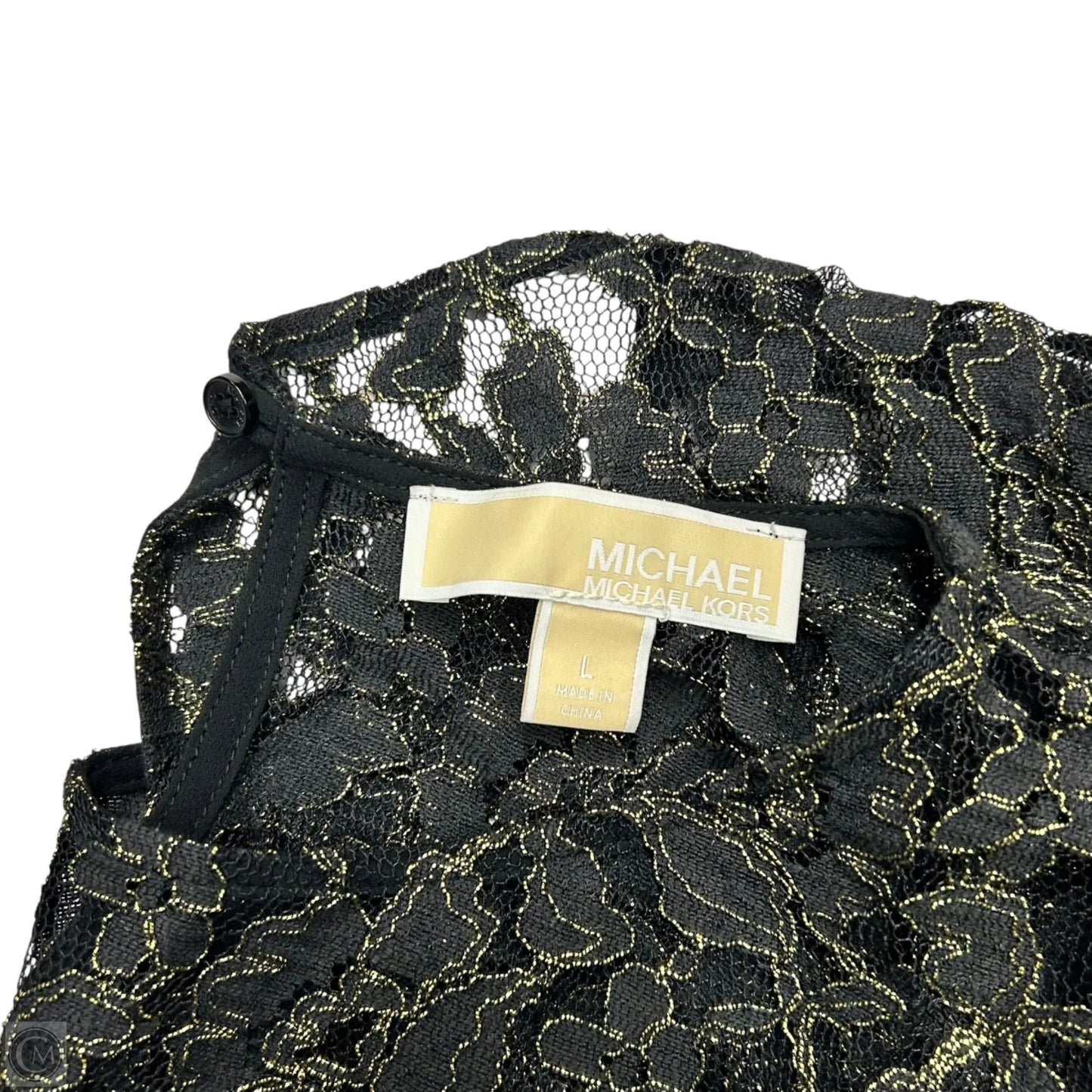 Top 3/4 Sleeve By Michael By Michael Kors In Black & Gold, Size: L