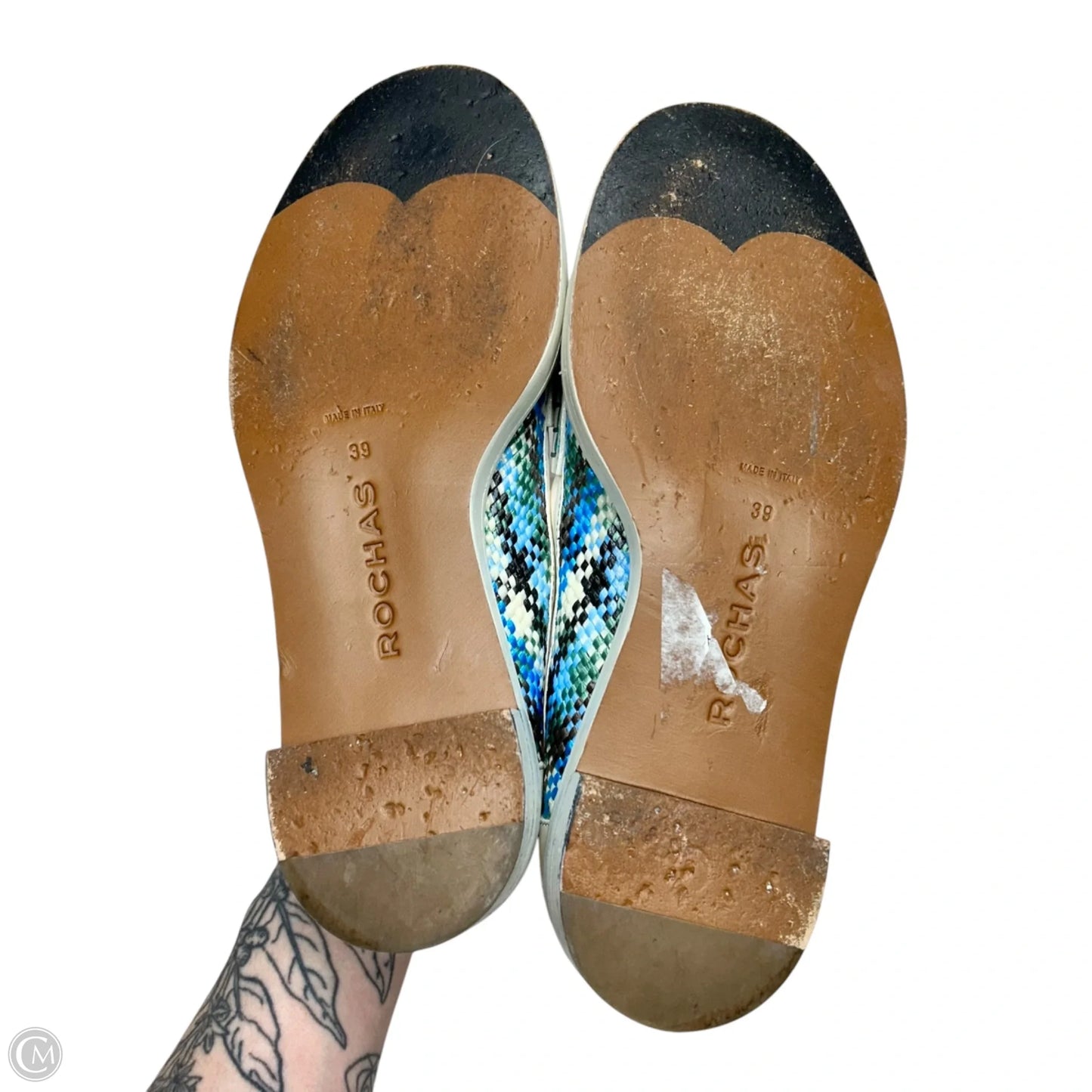 Shoes Flats By Rochas In Blue & White, Size: 8.5