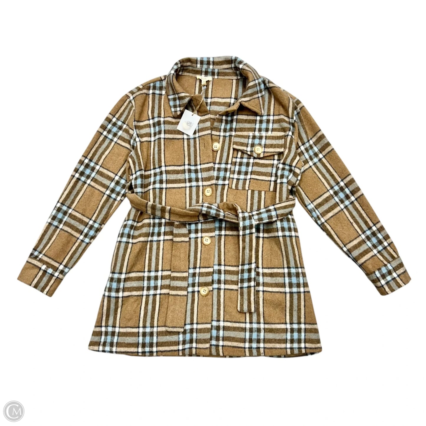 Jacket Shirt By Kori America In Blue & Brown, Size: M