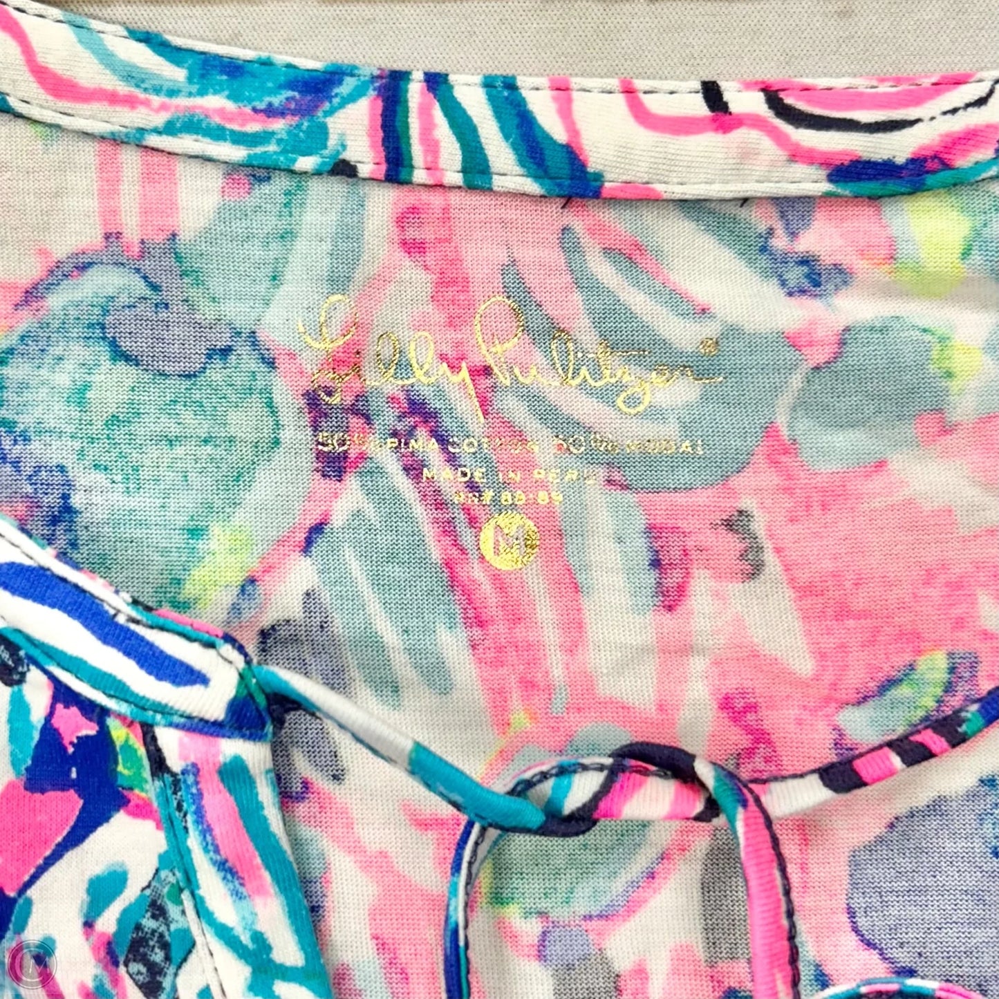 Top Long Sleeve Designer By Lilly Pulitzer In Blue & Pink, Size: M