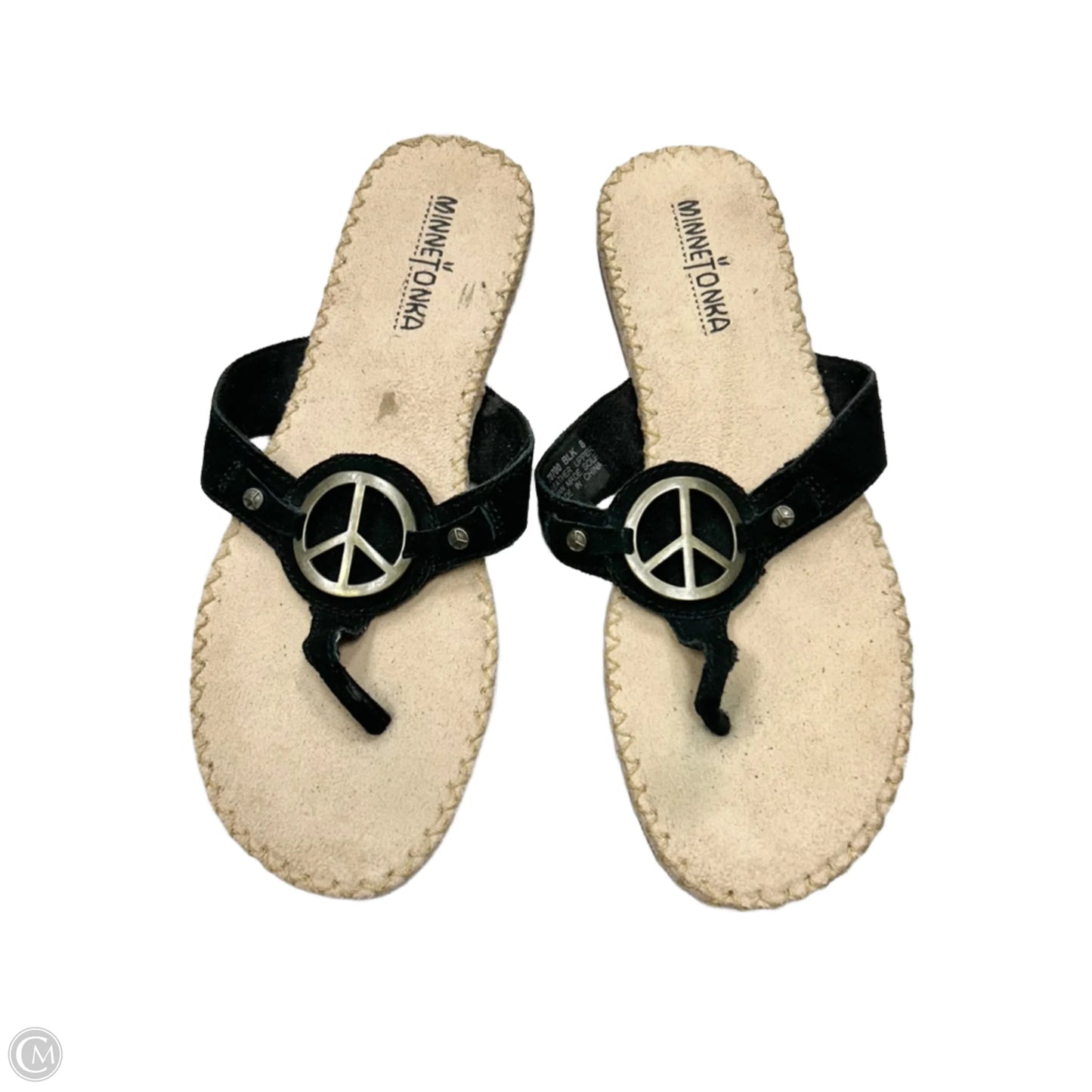 Sandals Flip Flops By Minnetonka In Black & Silver, Size: 8