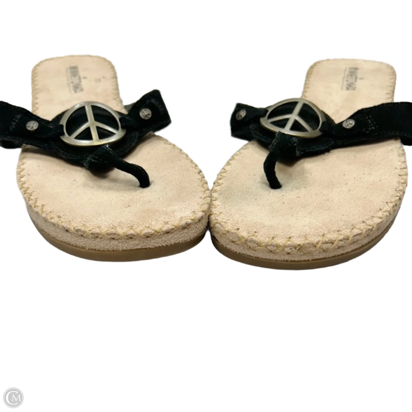 Sandals Flip Flops By Minnetonka In Black & Silver, Size: 8
