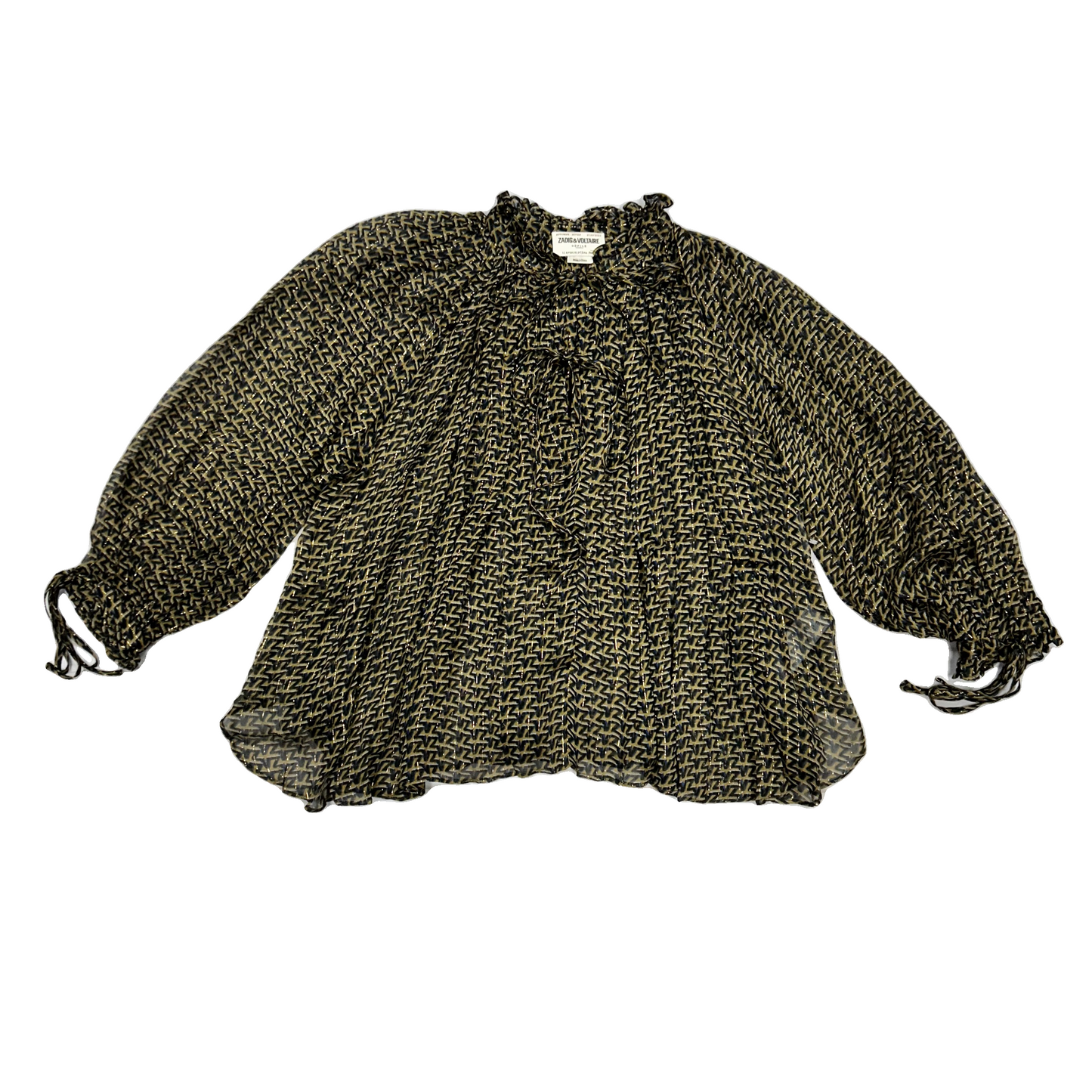 Top Long Sleeve By Zadig And Voltaire In Black & Gold, Size: Xs