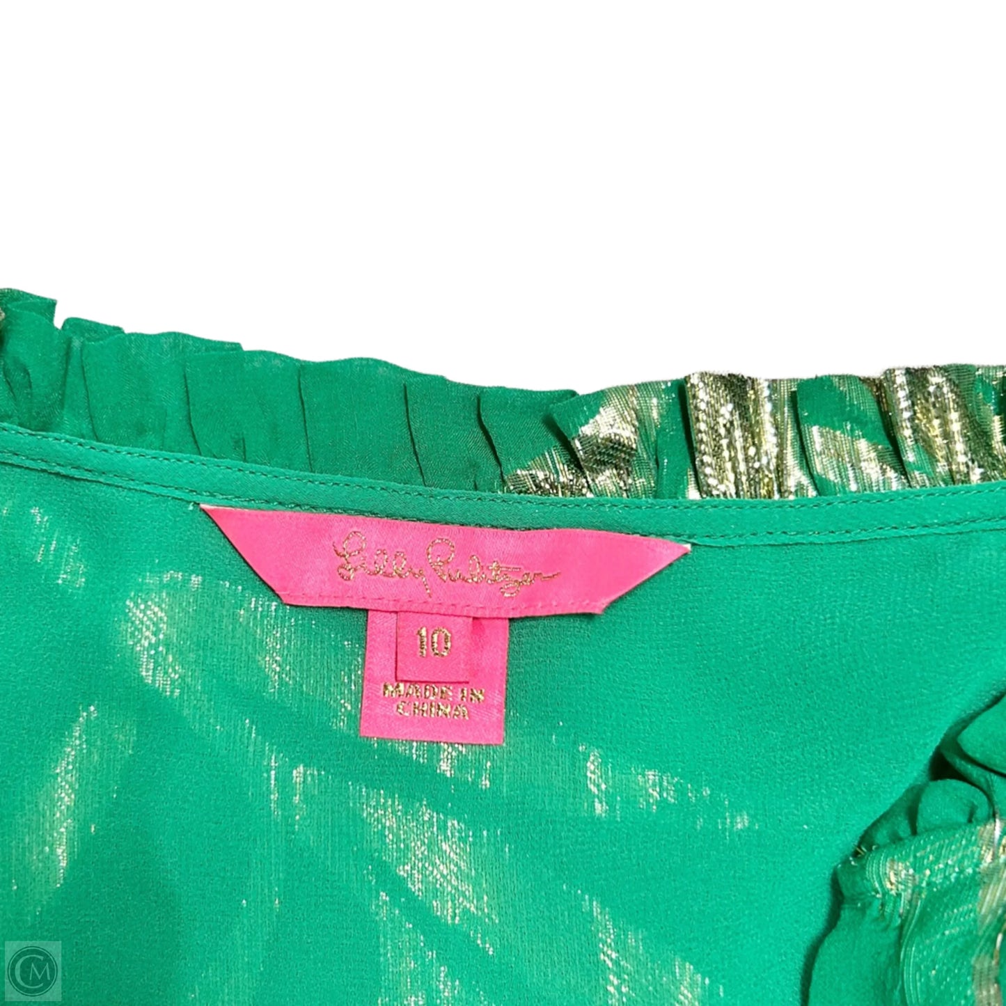 Top Long Sleeve Designer By Lilly Pulitzer In Gold & Green, Size: M
