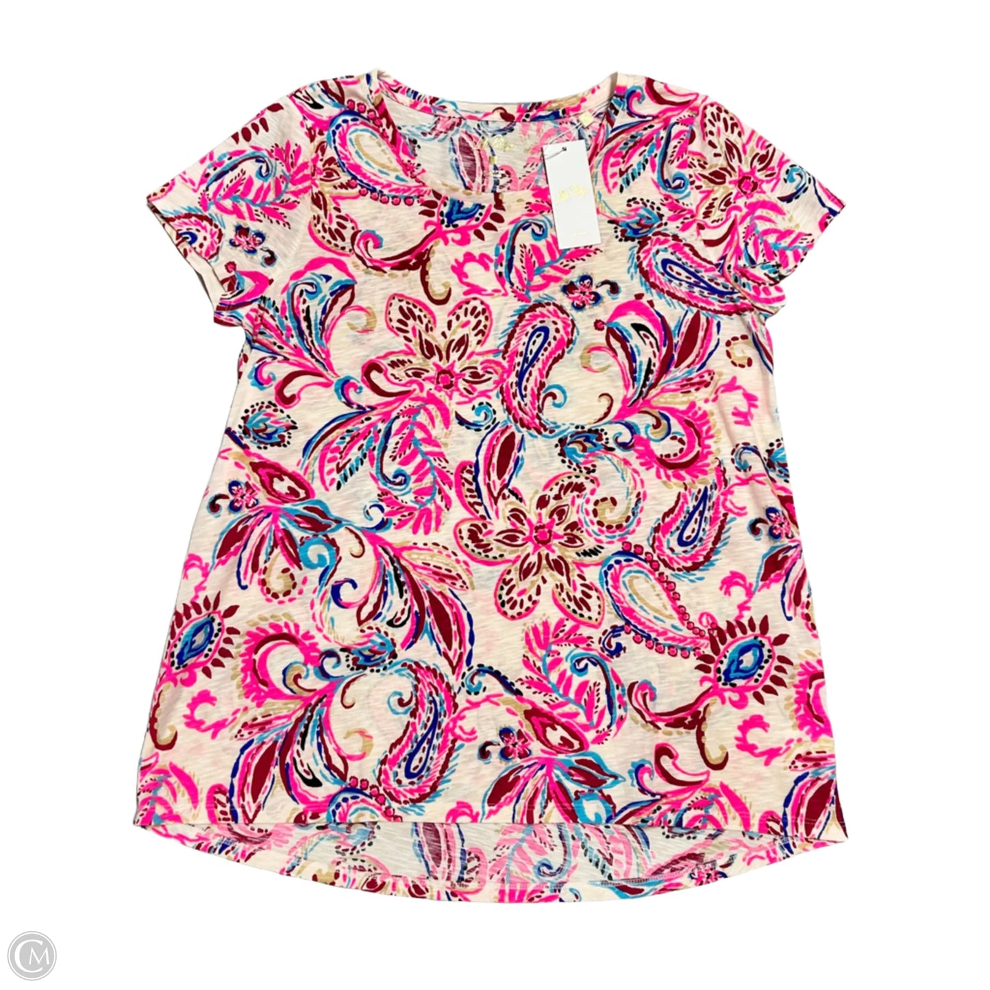 Top Short Sleeve Designer By Lilly Pulitzer In Pink & Tan, Size: L