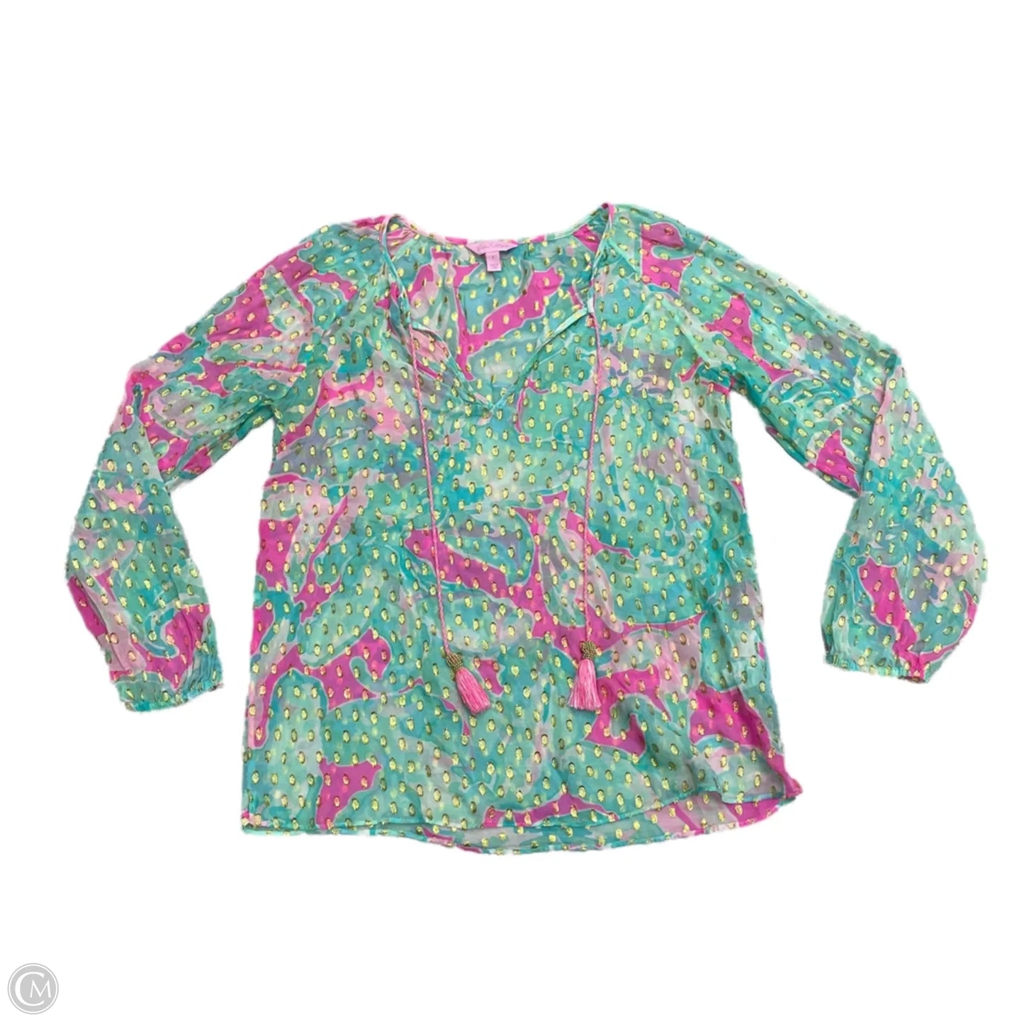 Top Long Sleeve Designer By Lilly Pulitzer In Green & Pink, Size: S