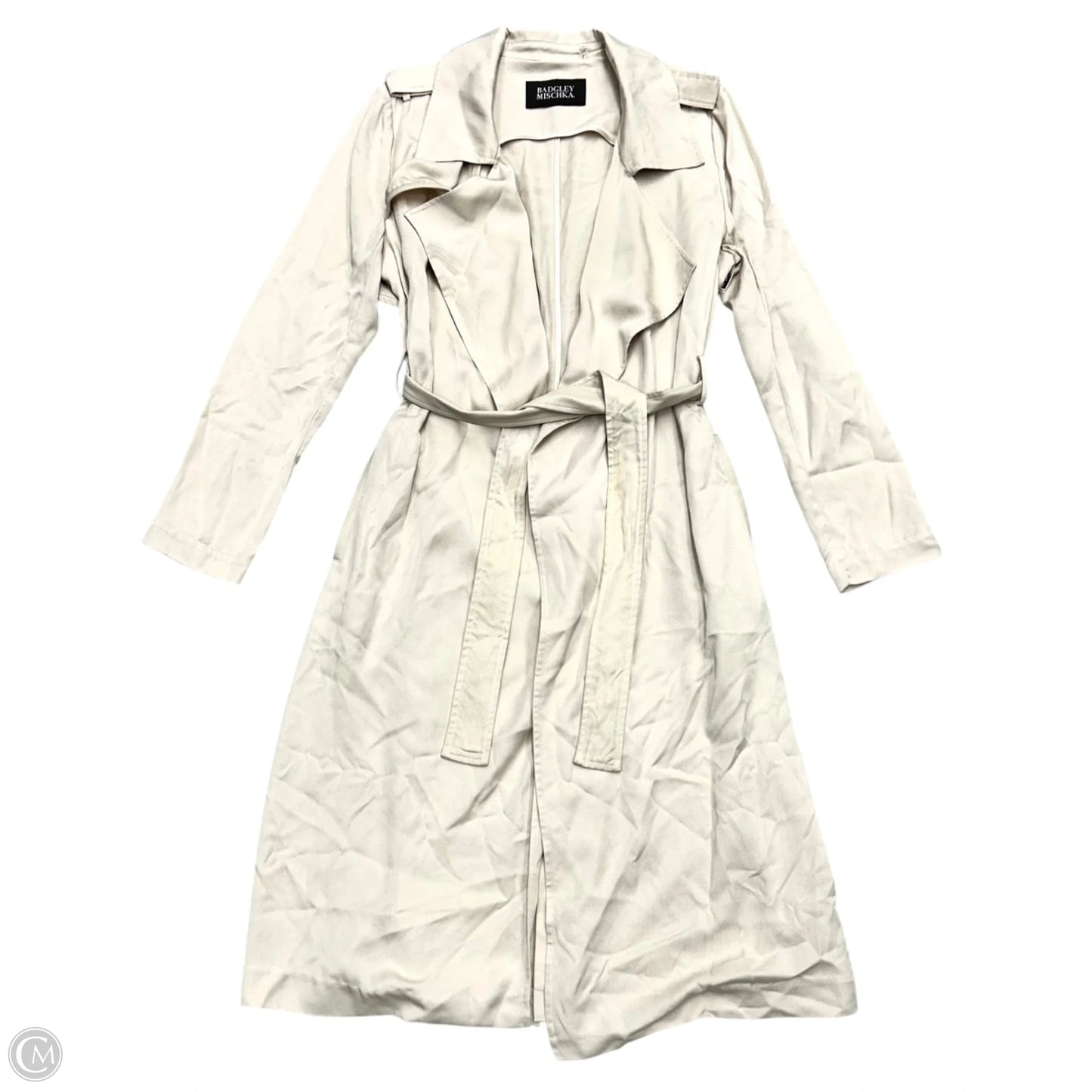 Coat Trench Coat By Badgley Mischka In Beige, Size: L