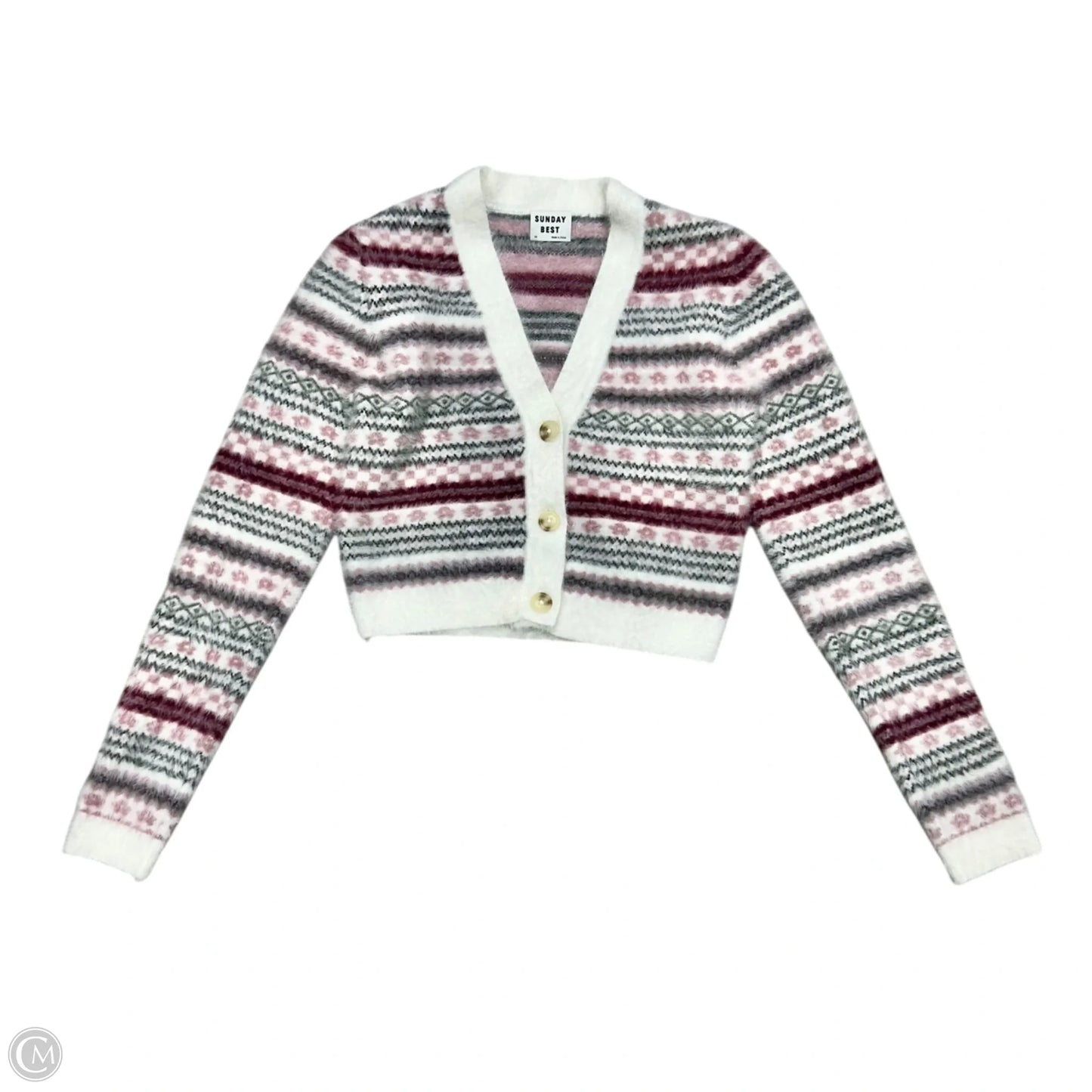 Sweater Cardigan By Sunday Best In Purple & White, Size: Xs