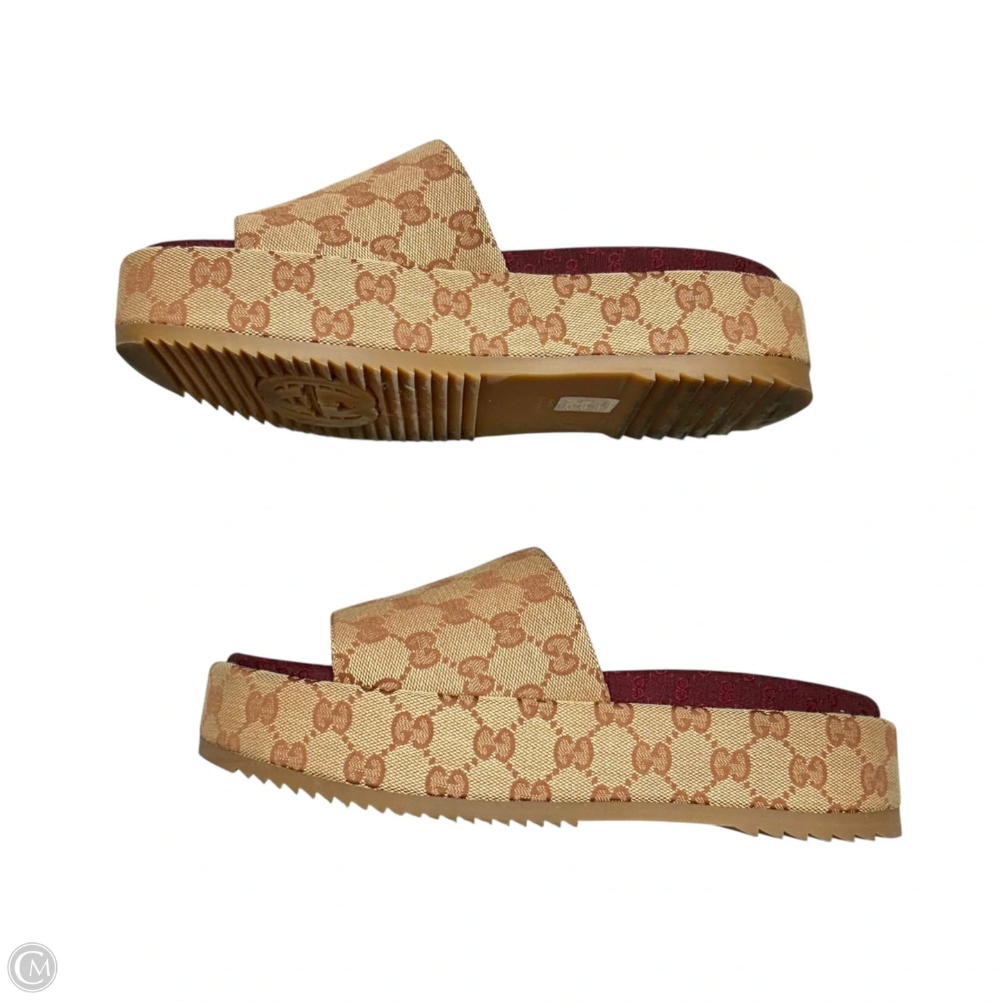 Sandals Luxury Designer By Gucci In Maroon, Size: 9.5