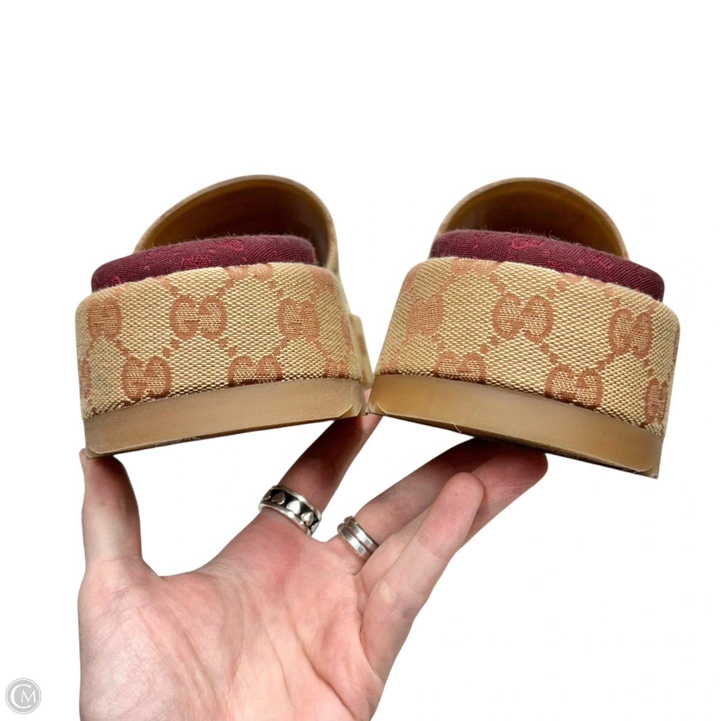 Sandals Luxury Designer By Gucci In Maroon, Size: 9.5