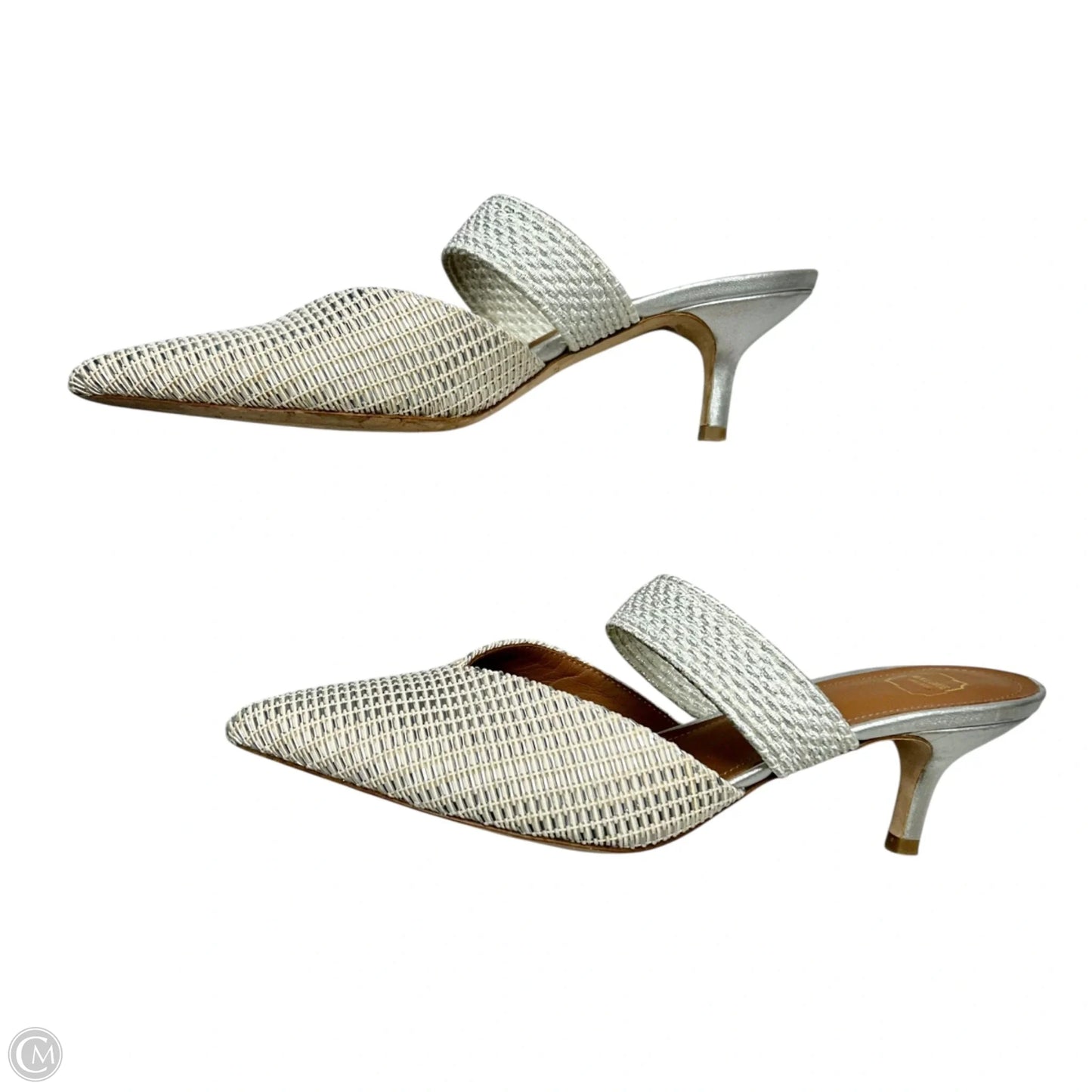 Shoes Heels Kitten By Malone Souilers In Cream & Silver, Size: 7