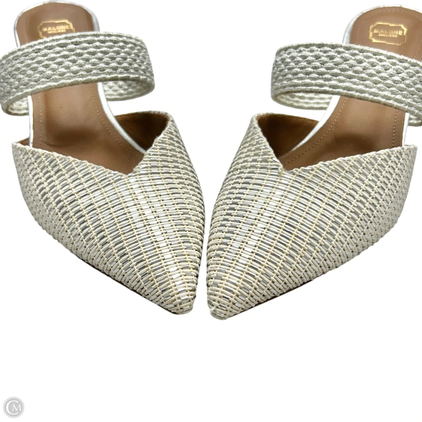 Shoes Heels Kitten By Malone Souilers In Cream & Silver, Size: 7