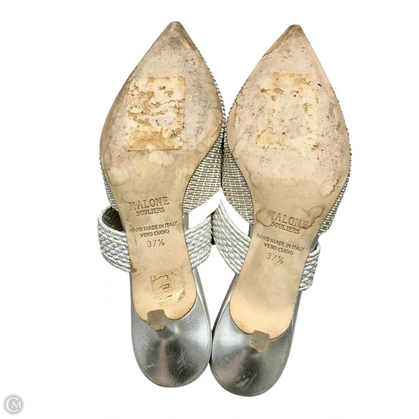 Shoes Heels Kitten By Malone Souilers In Cream & Silver, Size: 7