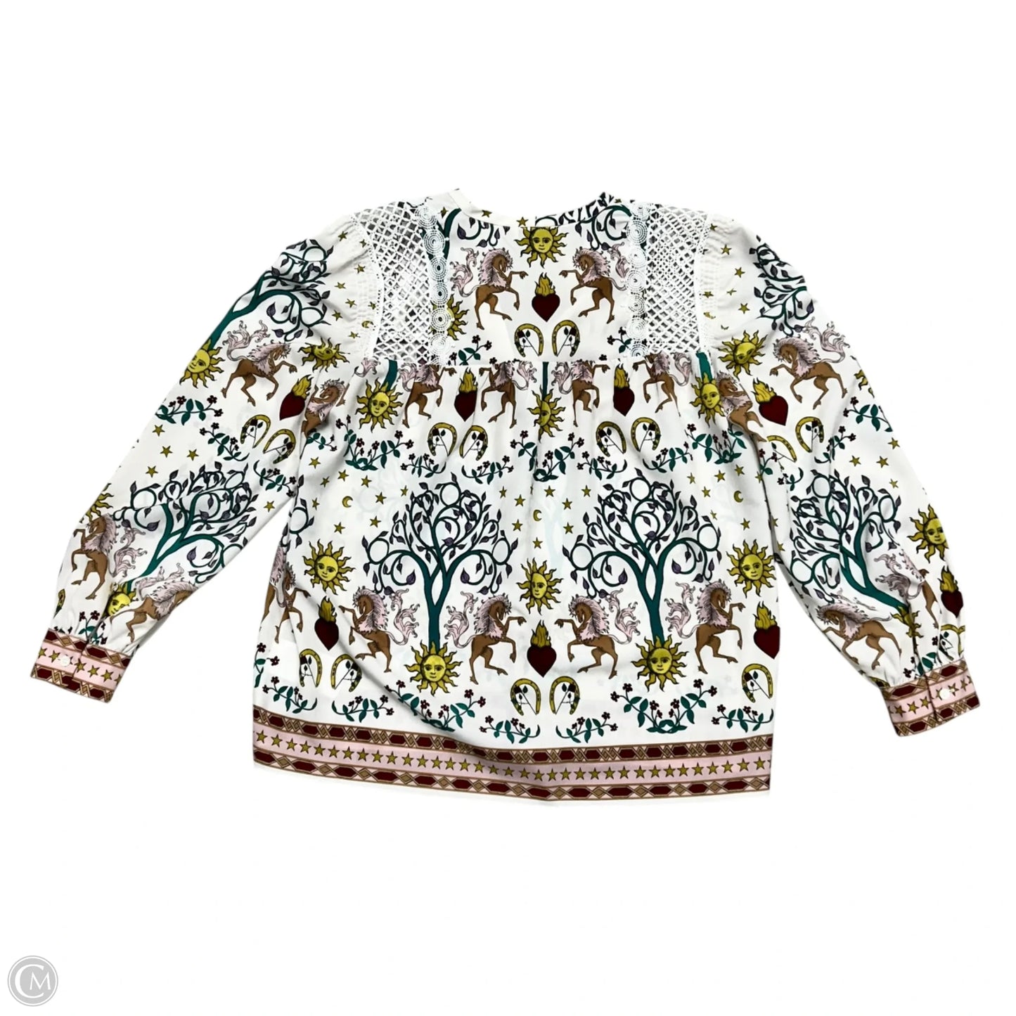 Top Long Sleeve Designer By Sandro In White & Yellow, Size: Xs