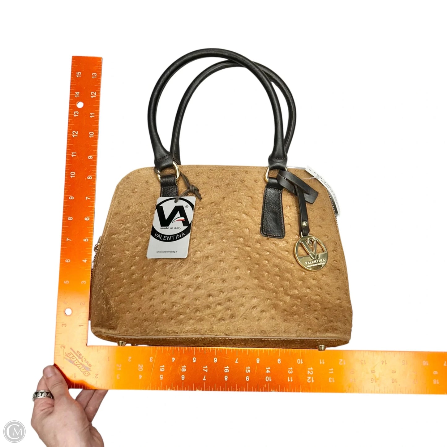 Handbag Leather By Valentina, Size: Medium