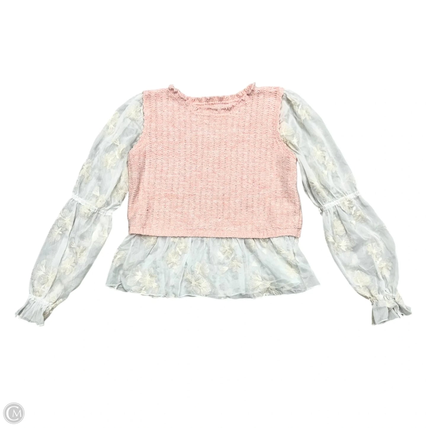 Top Long Sleeve By Anthropologie In Pink & White, Size: L