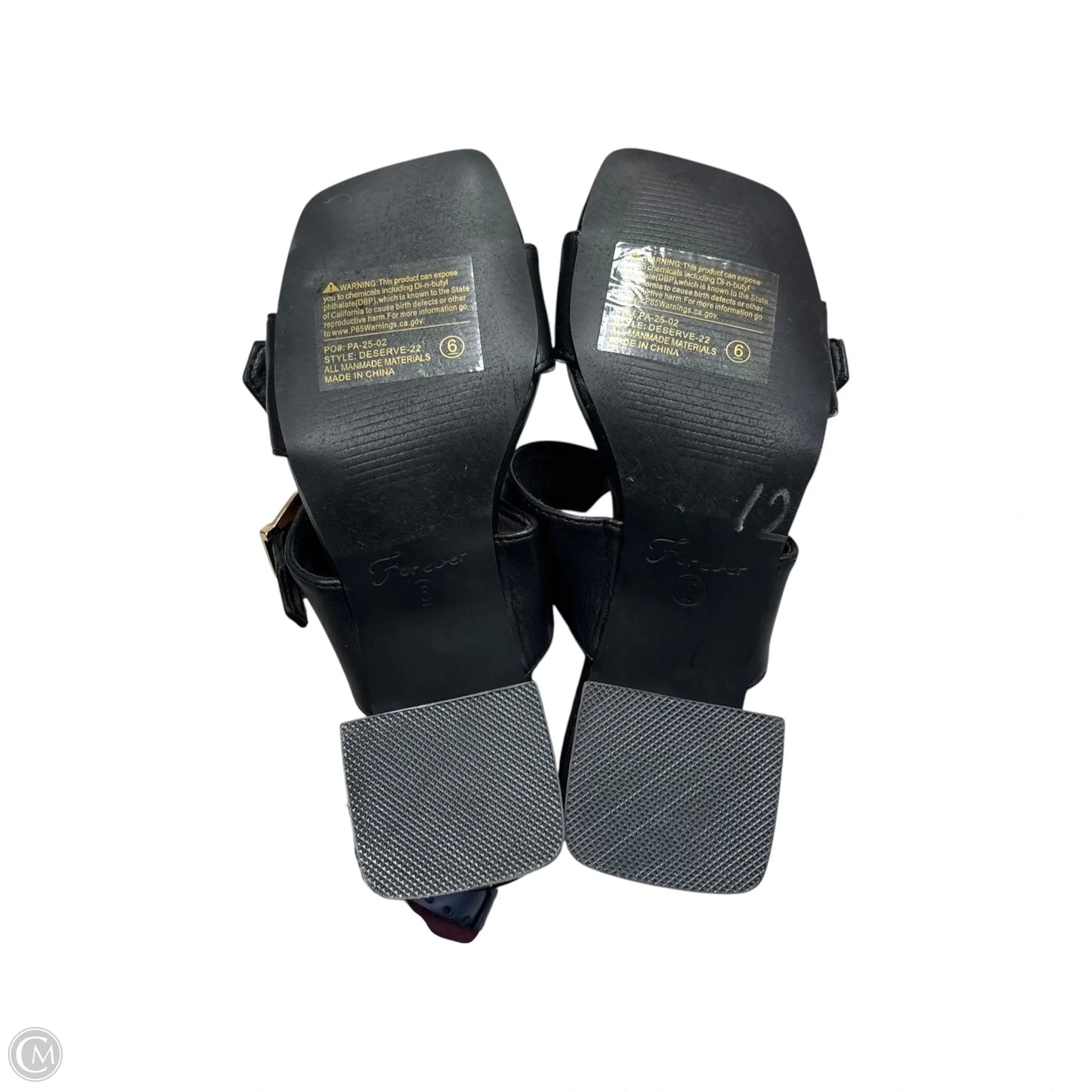 Sandals Heels Block By Forever In Black & Gold, Size: 6