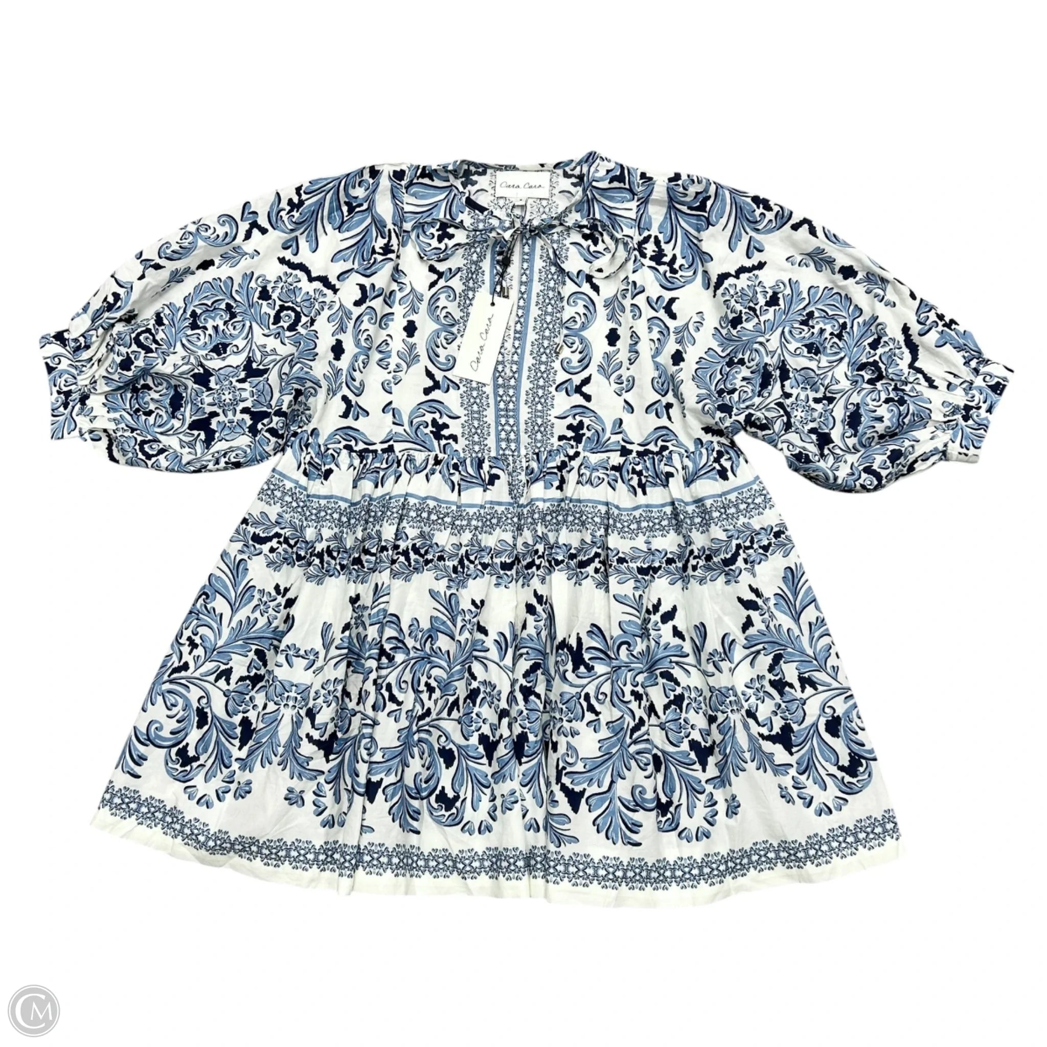 Dress Casual Short By Cara Cara In Blue & White, Size: S