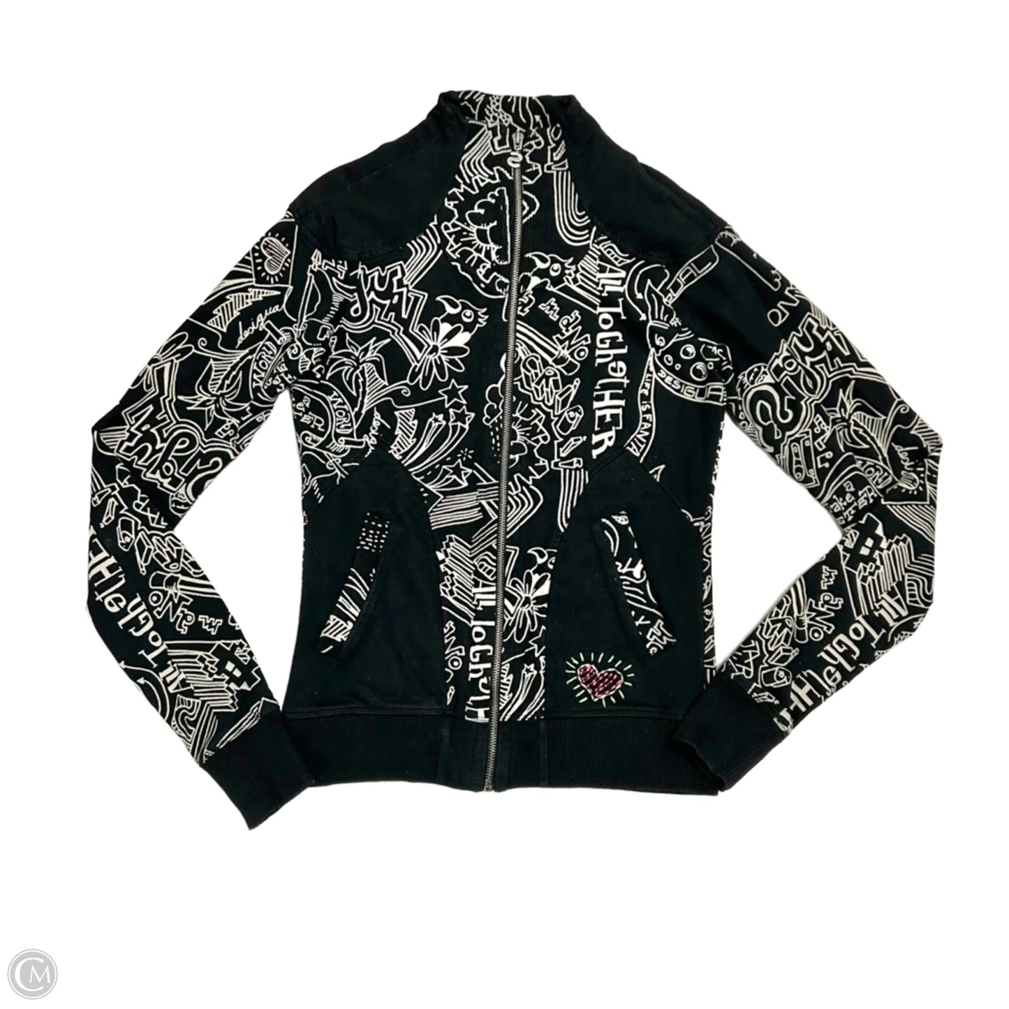 Athletic Jacket By Desigual In Black & Cream, Size: M