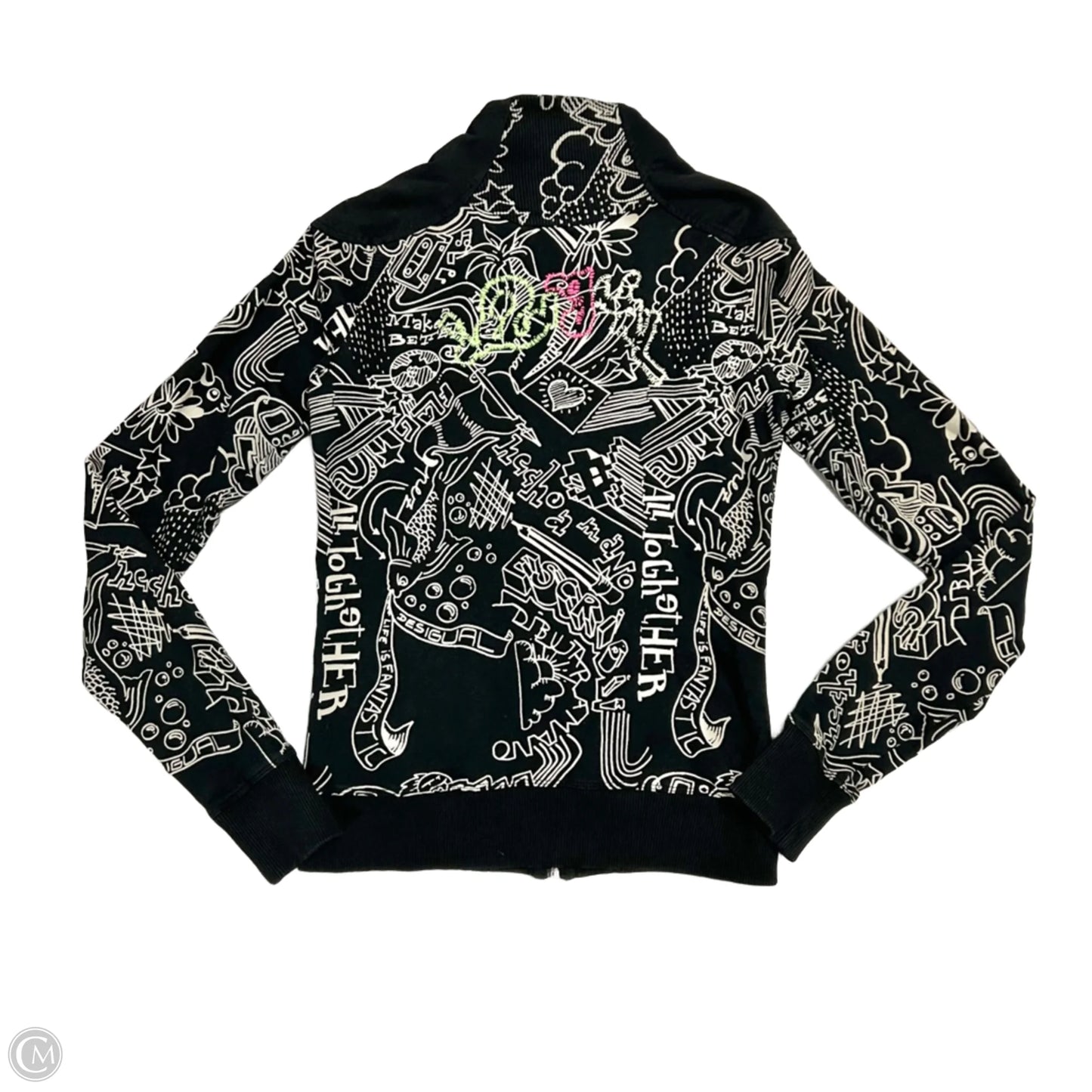 Athletic Jacket By Desigual In Black & Cream, Size: M