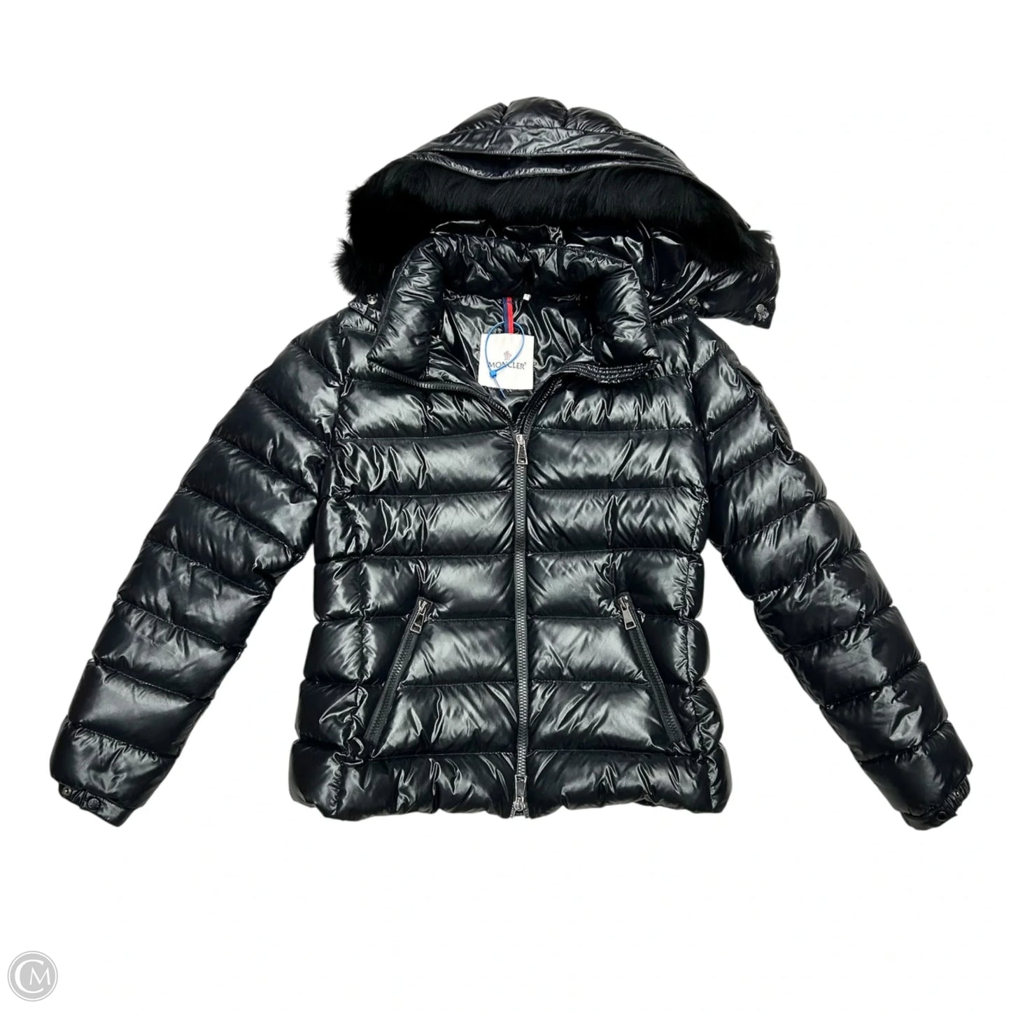 Coat Luxury Designer By Moncler In Black, Size: Xs