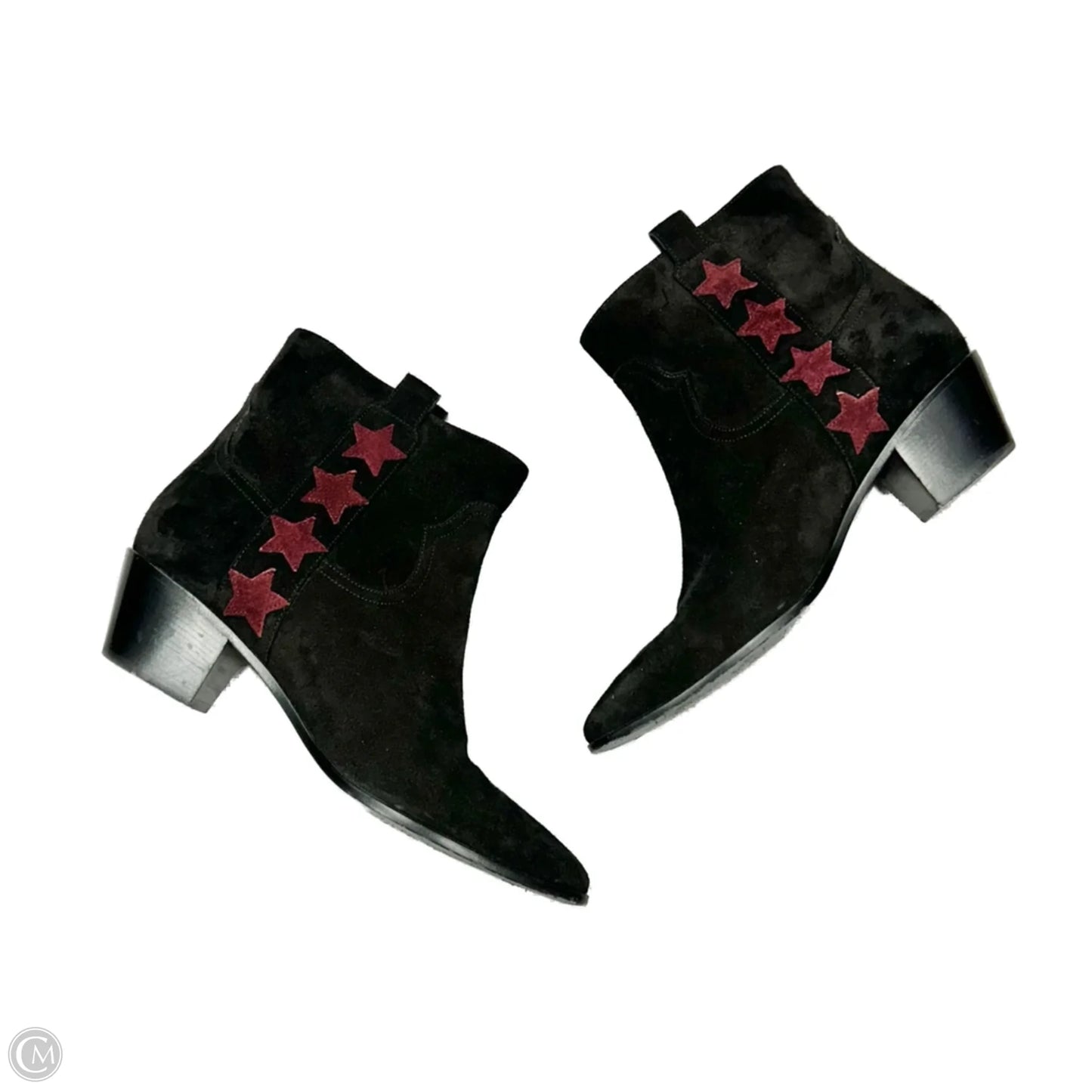 Boots Luxury Designer By Yves Saint Laurent In Black & Red, Size: 8