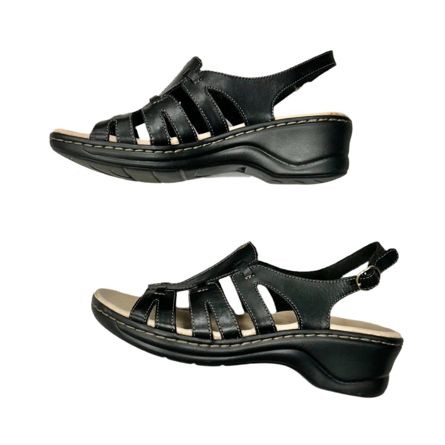 Sandals Heels Wedge By Clarks In Black, Size: 9.5