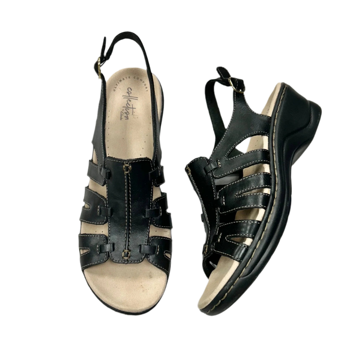 Sandals Heels Wedge By Clarks In Black, Size: 9.5
