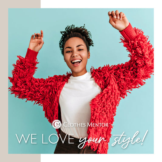 Cheery woman with we love your style in text