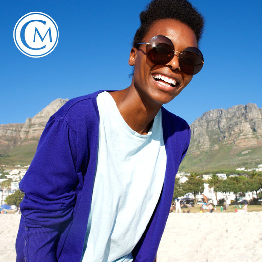 Woman in Blue & White with Sunglasses