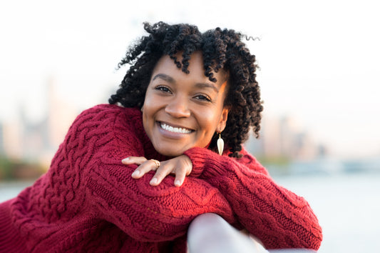 Beautiful woman in red sweater 