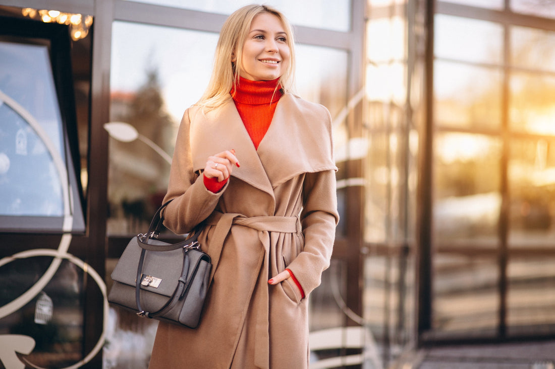 Woman in a pretty coat on a fall day