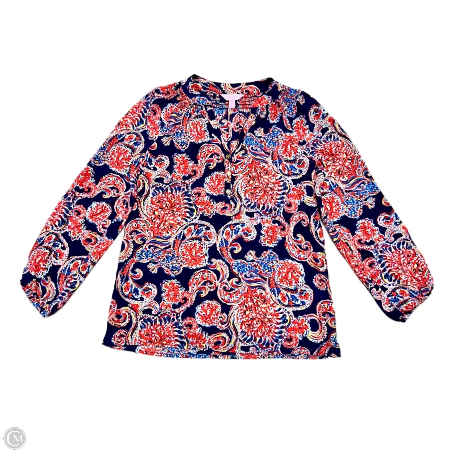 Top Long Sleeve Designer By Lilly Pulitzer In Blue & Red, Size: Xxs